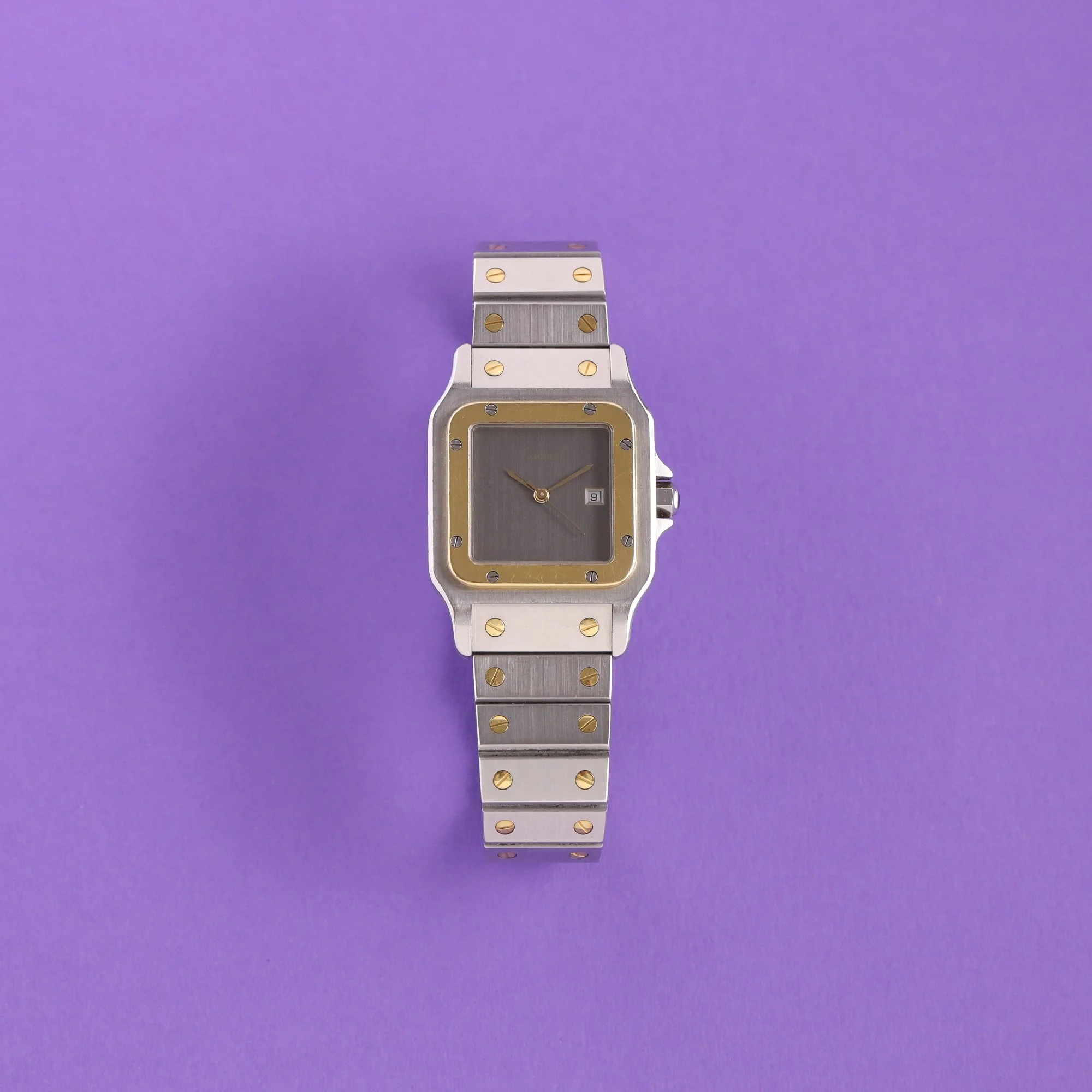 1980s Unpolished Cartier Santos Carrée 2961 Slate Grey "Ghost" Dial