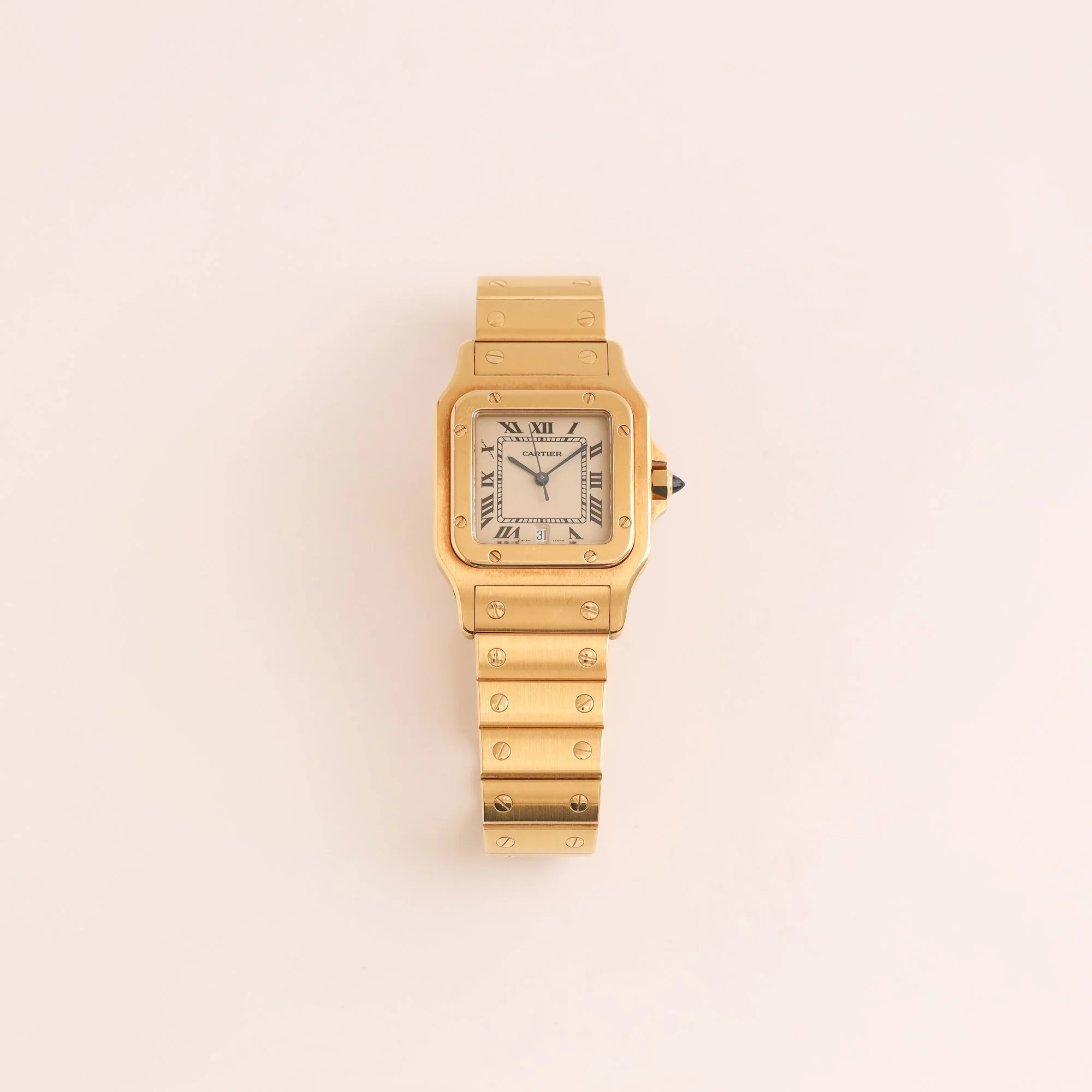 1990s Mint Cartier Santos Galbée 18K 887901 "Or Massif" Cream Dial