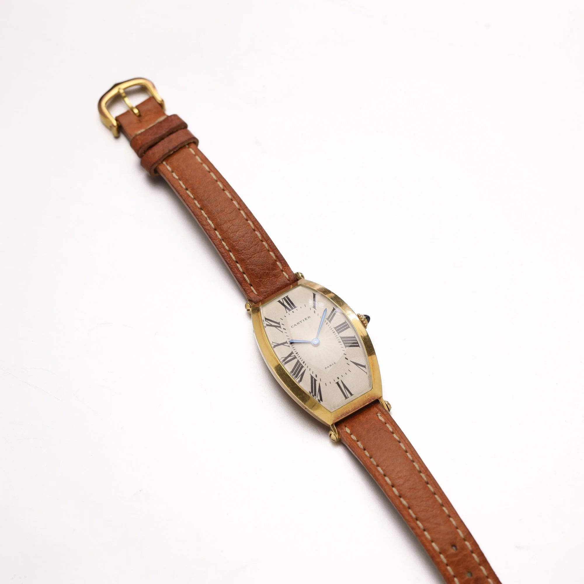 1990s Mint Cartier Tonneau Jumbo XL 18K Pre CPCP "Paris Flinqué" Dial + New Service