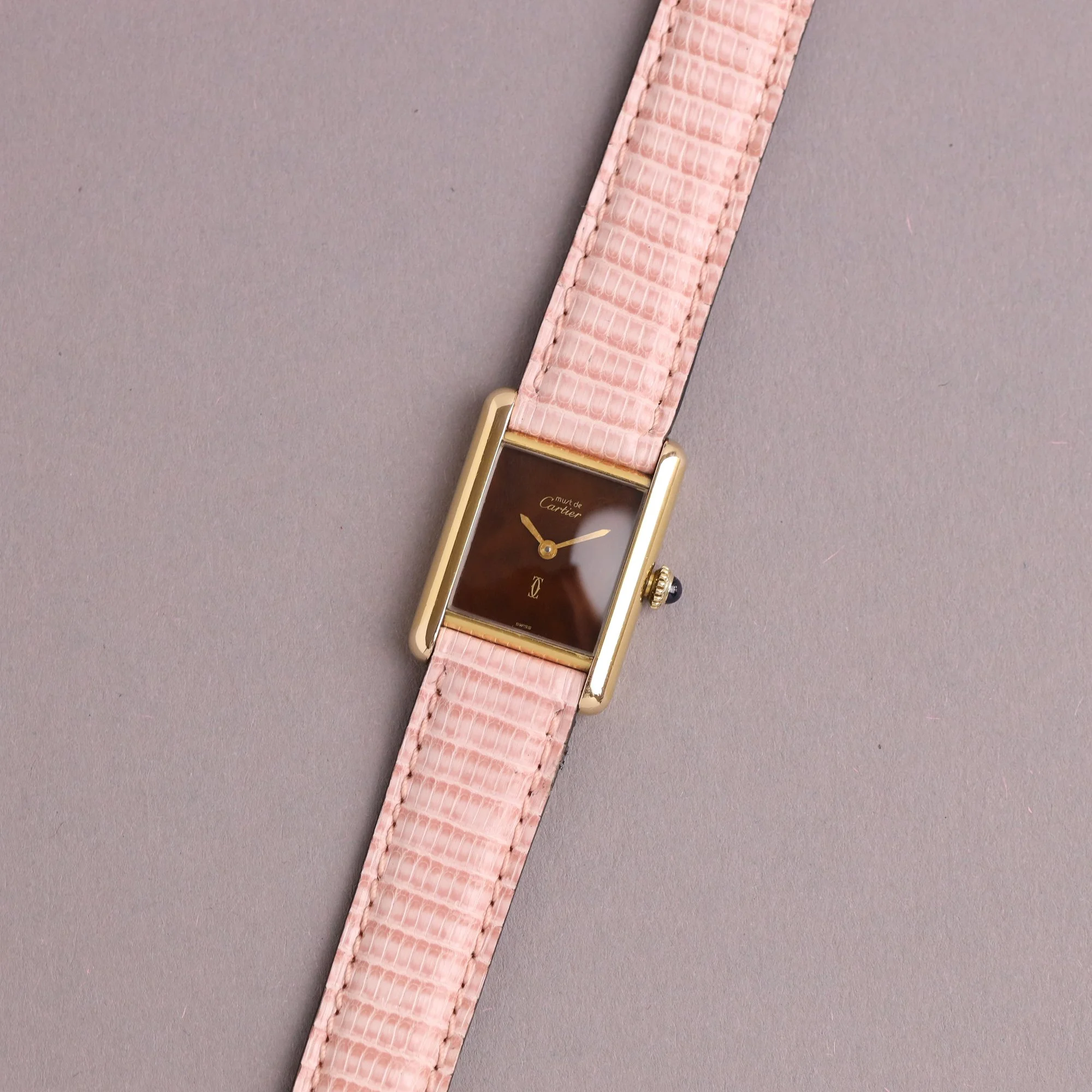 1980s Unpolished Cartier Tank Must Small Model 366001 Brown "Tortoise" Dial.jpg