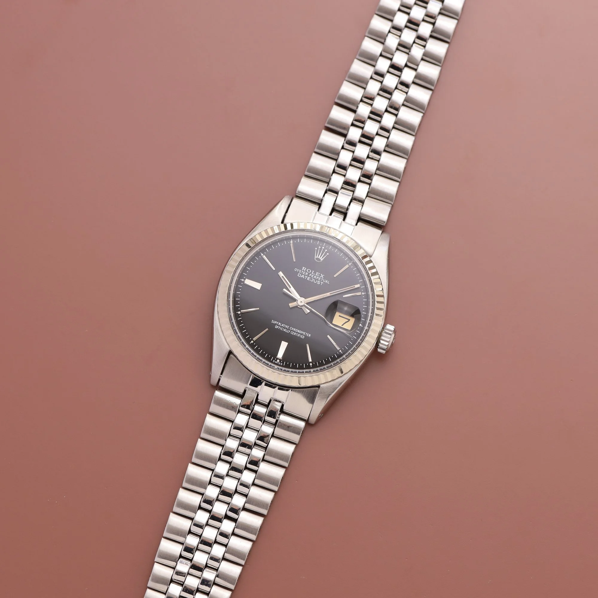 1962 Rolex Datejust 1601 Glossy Black "Doorstop" Dial