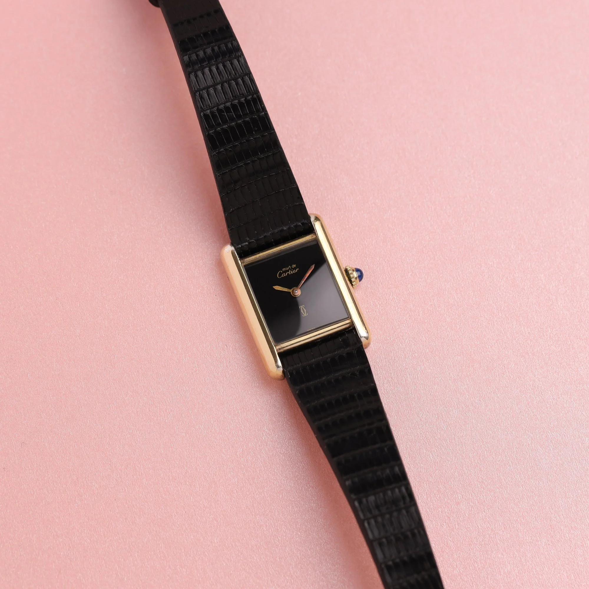 1980s Cartier Tank Must Small Model 366001 "Black Lacquer" Dial