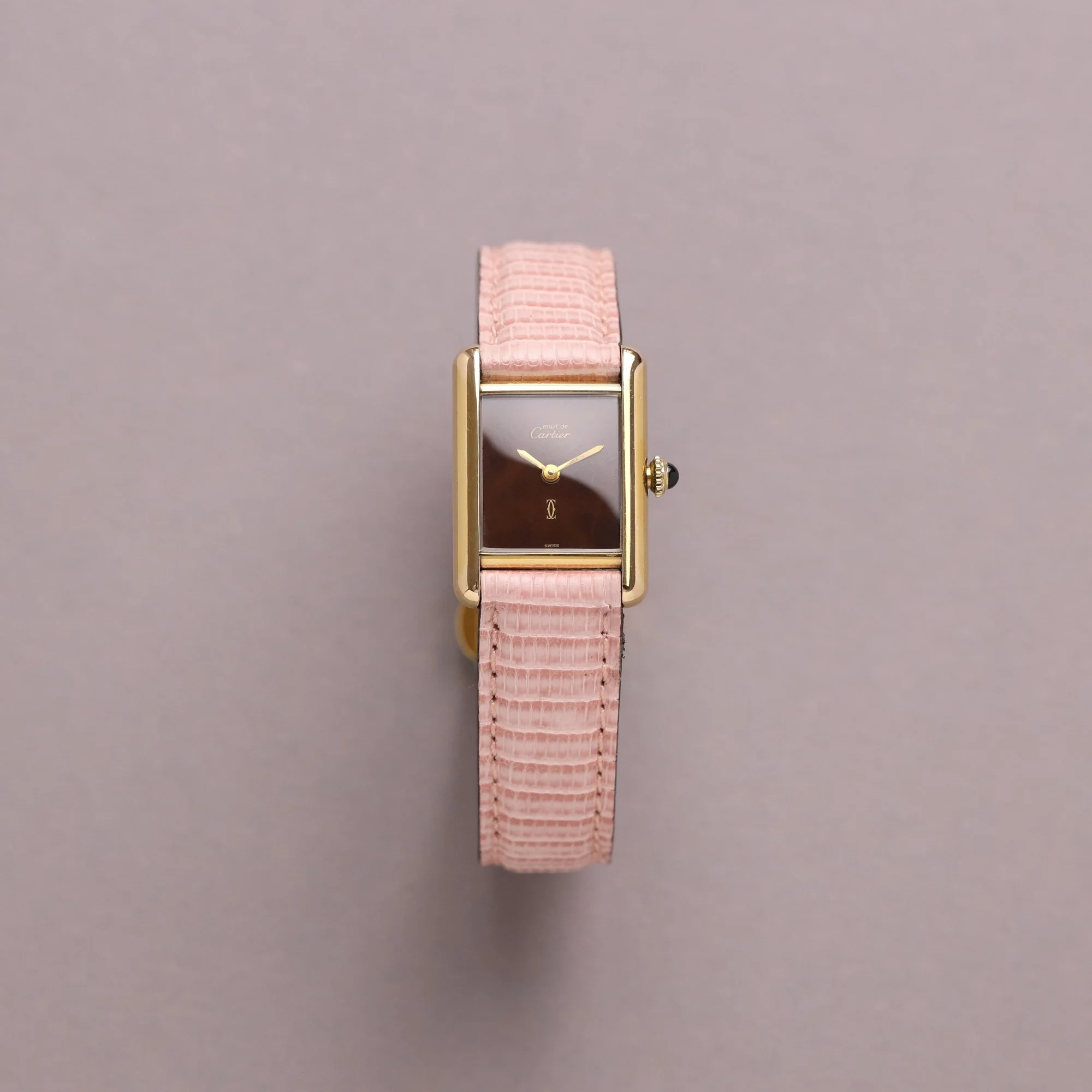 1980s Unpolished Cartier Tank Must Small Model 366001 Brown "Tortoise" Dial.jpg