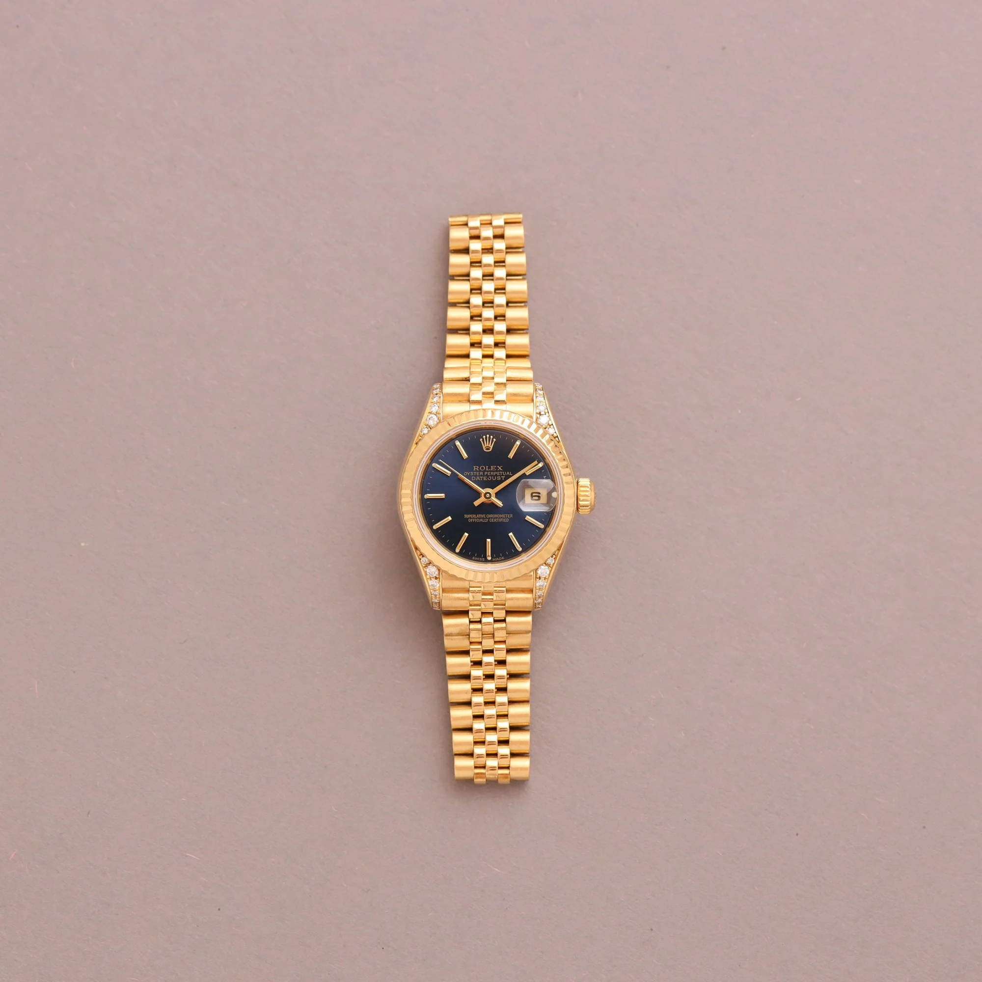 1992 Rolex Lady Datejust 18K 69238 Blue "Sunburst" Dial Factory Diamonds Fullset