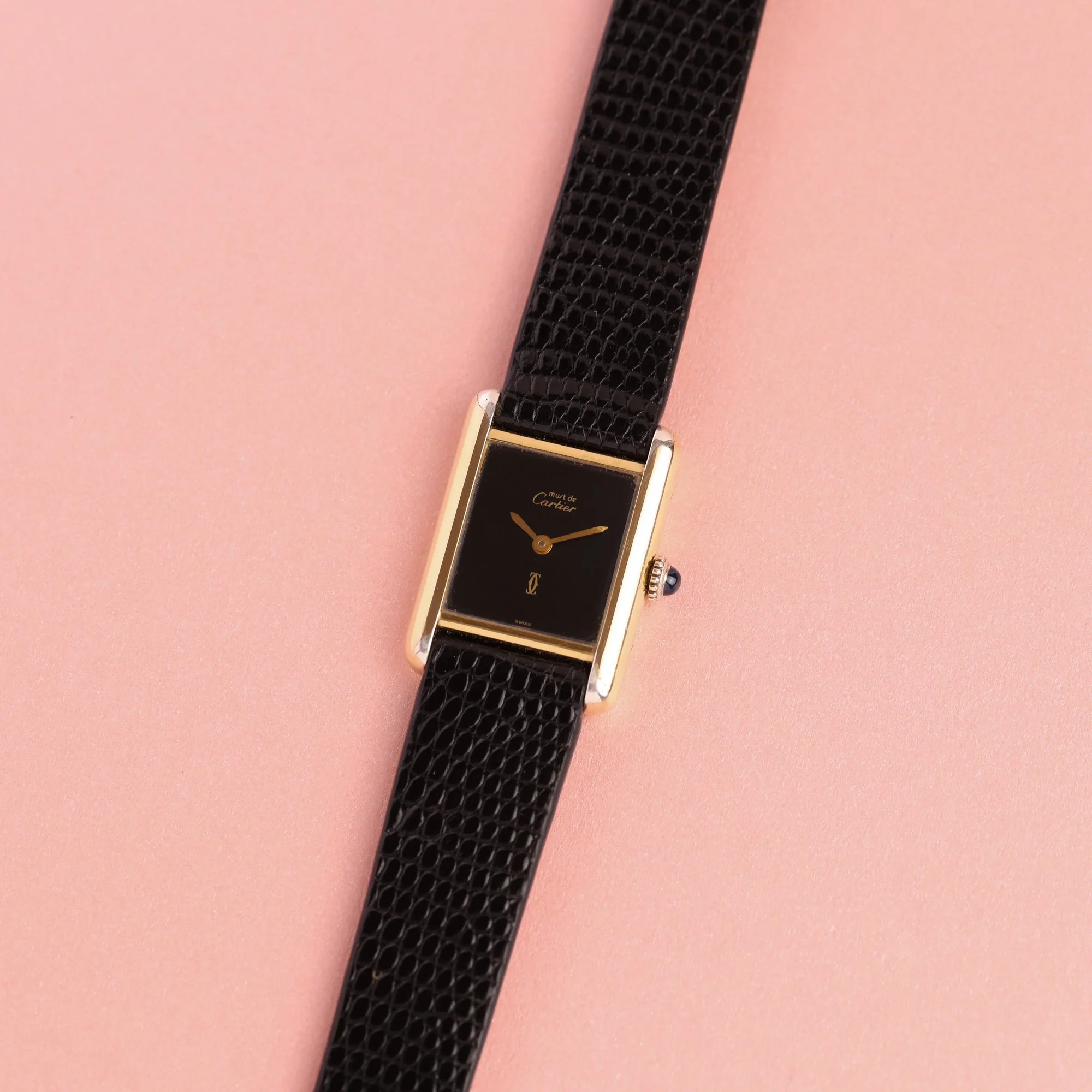 1980s Cartier Tank Must Small Model 366001 "Black Lacquer" Dial