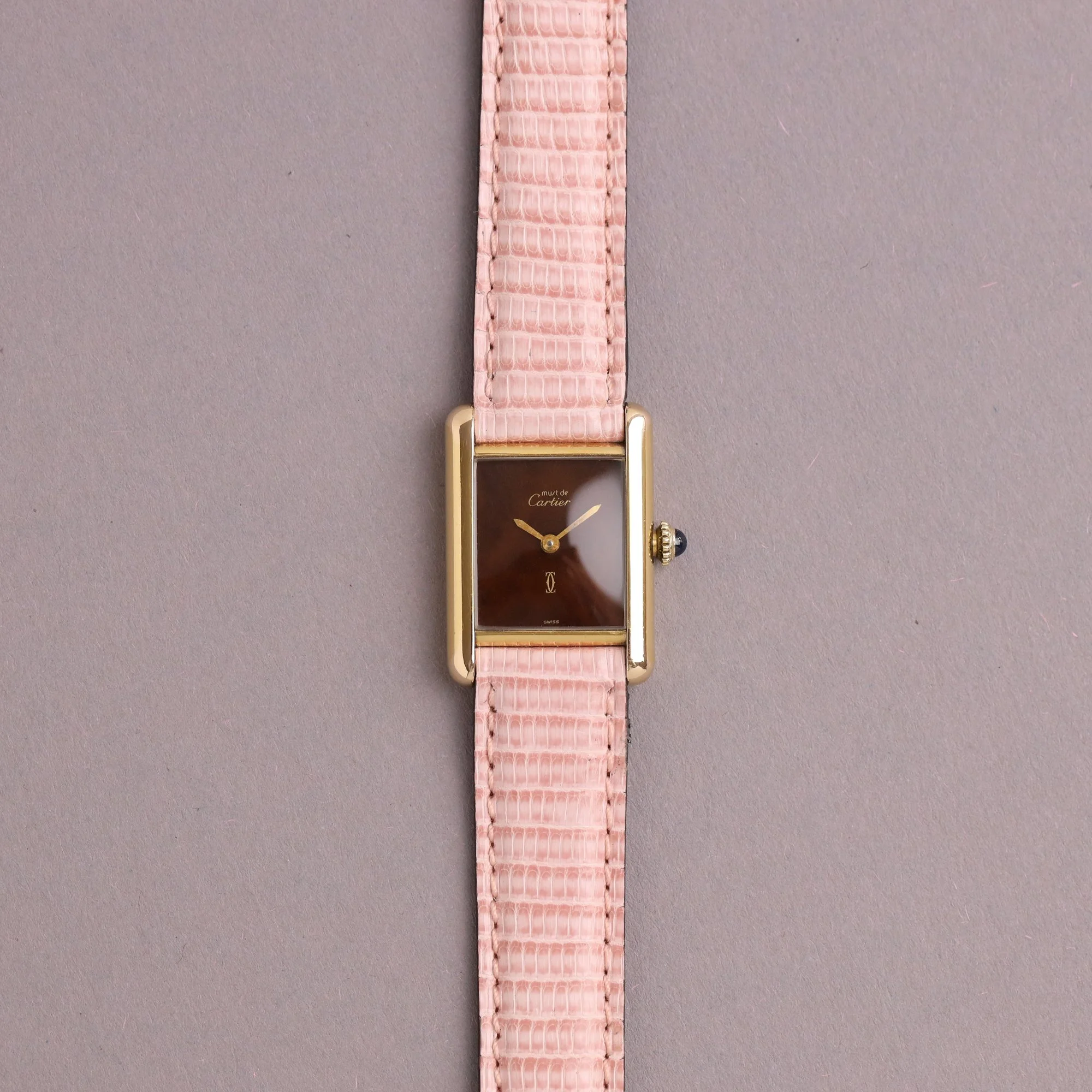 1980s Unpolished Cartier Tank Must Small Model 366001 Brown "Tortoise" Dial.jpg