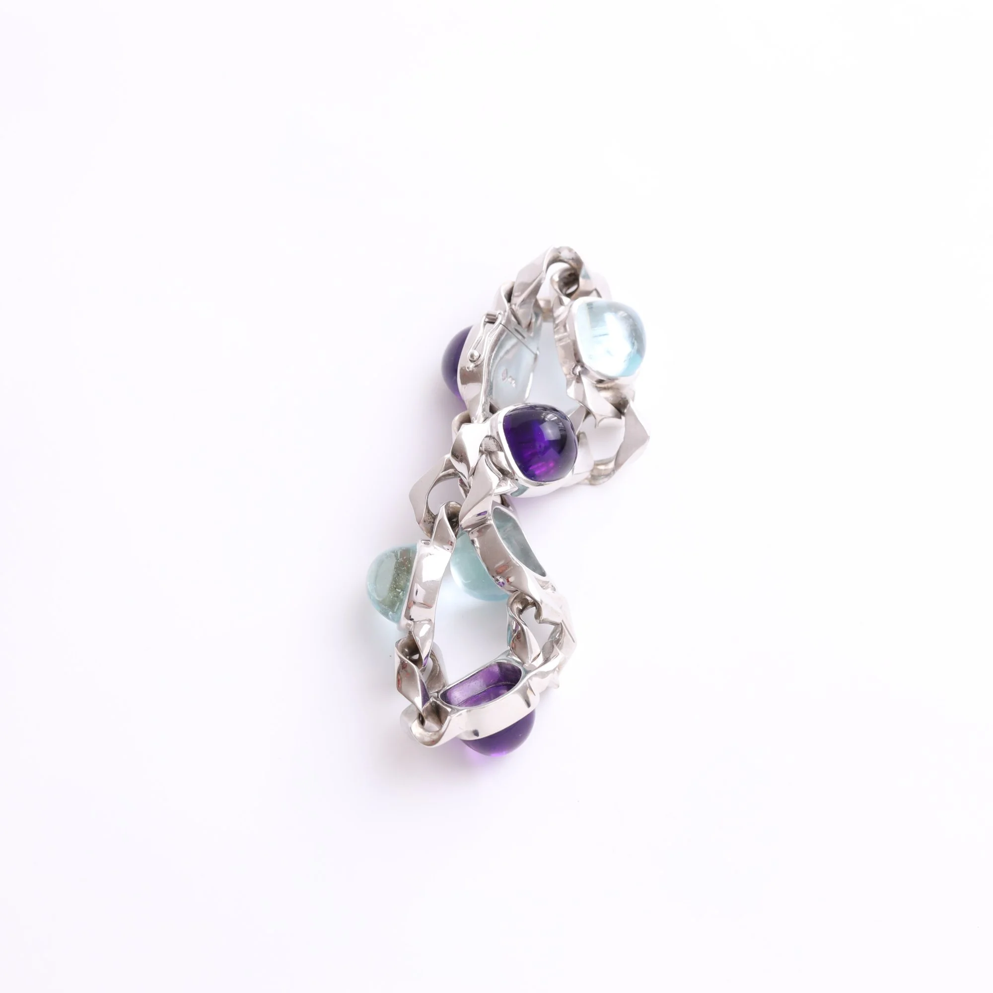 Massive 18k White Gold Sculptural Curb-Link Bracelet with Amethyst & Blue Topaz Cabochons.jpg