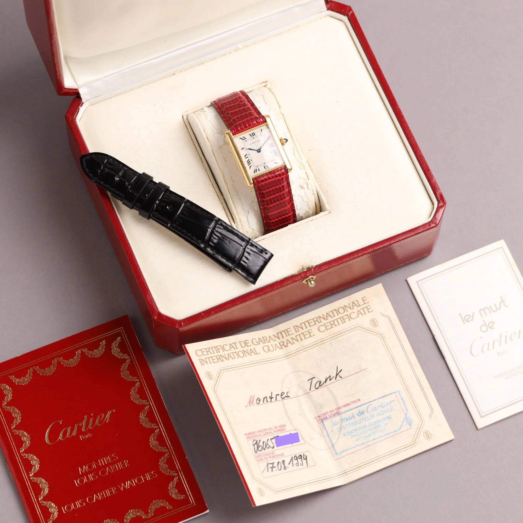 1994 Unpolished Cartier Tank Louis 18K Extra Plate 96065 "Flinqué" Dial Fullset + New Service.jpg