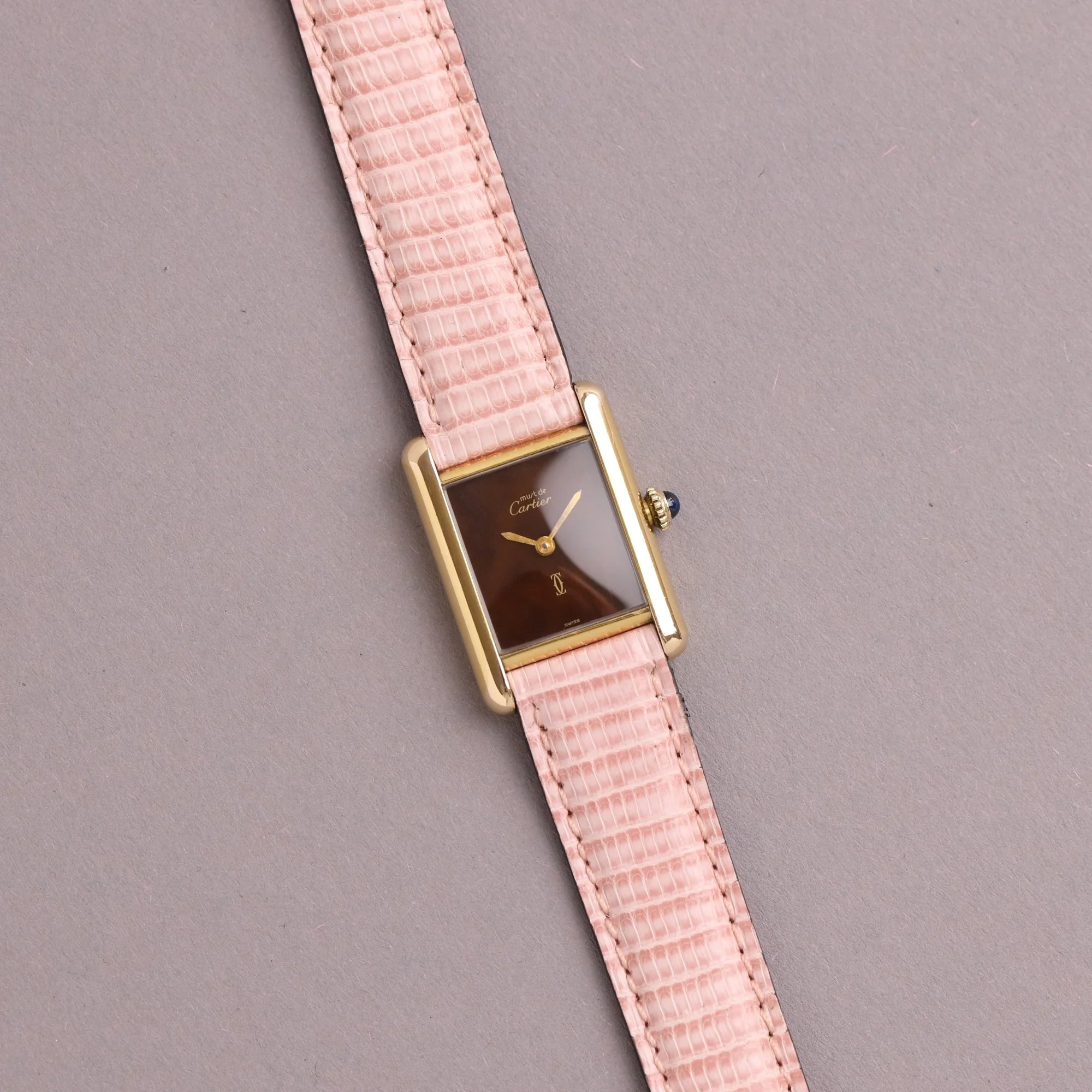 1980s Unpolished Cartier Tank Must Small Model 366001 Brown "Tortoise" Dial.jpg