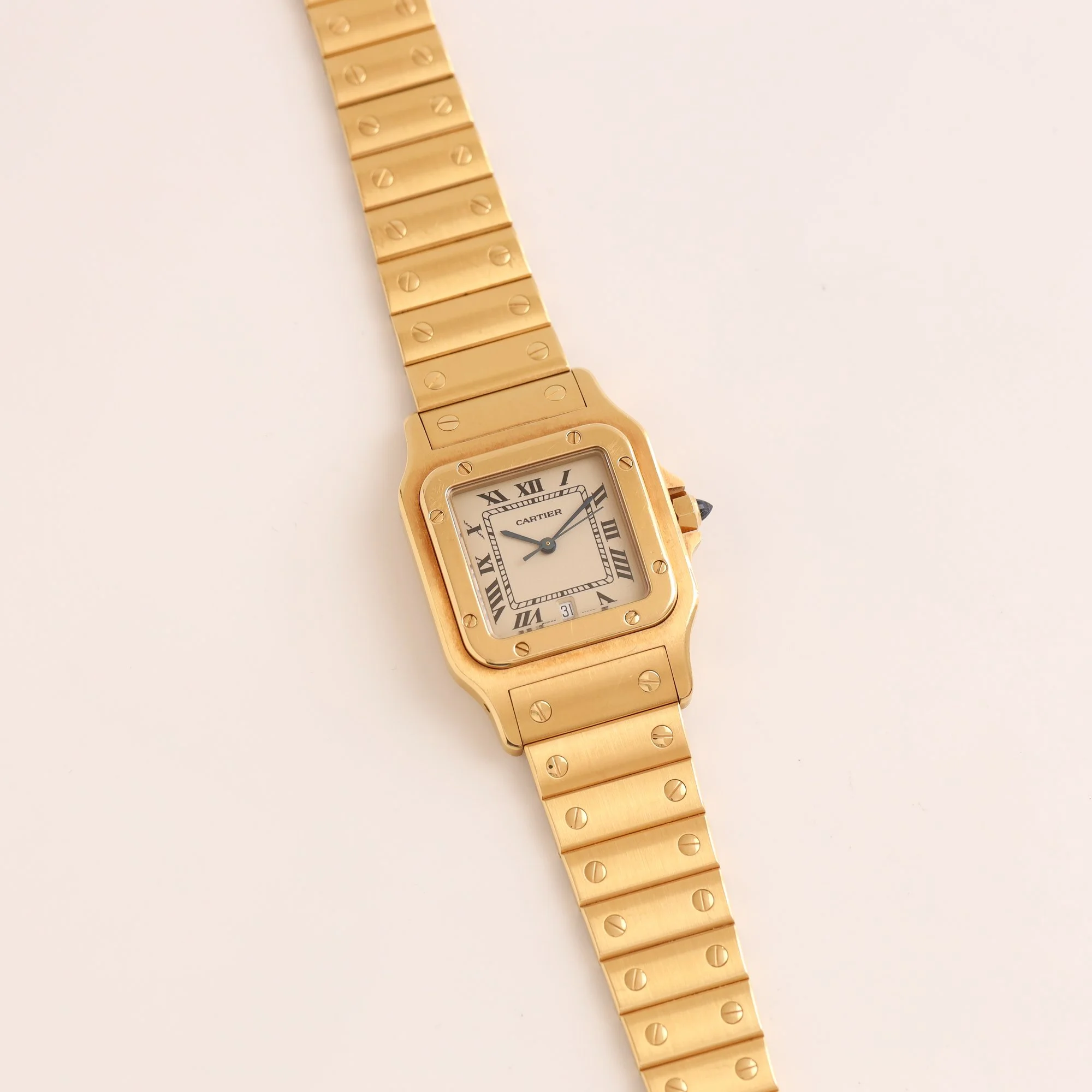 1990s Mint Cartier Santos Galbée 18K 887901 "Or Massif" Cream Dial.jpg