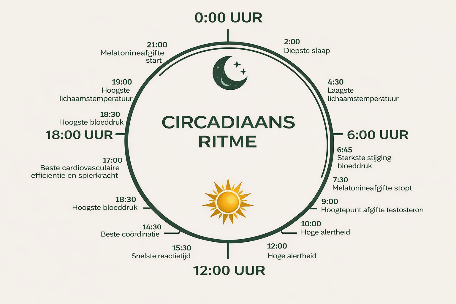 Circadiaans ritme en biologische klok gedurende 24 uur
