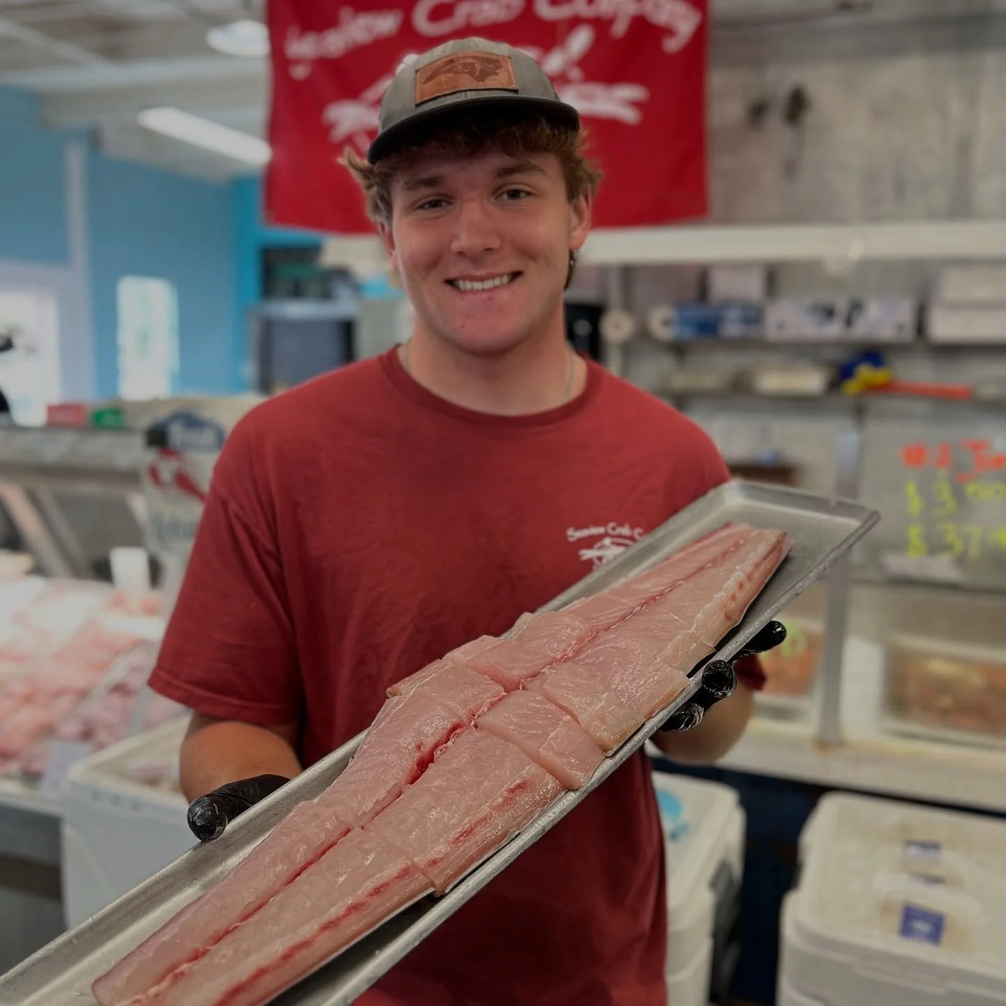 #SEAFOODSATURDAY means freshly cut Wahoo, Low Country Egg Rolls, local Shrimp, Jumbo Jimmie’s and Wild NC Oysters!! 
The markets are loaded up and we’re ready to make your seafood feast dreams a reality! 
#seafood #eatmoreseafood #ncsea