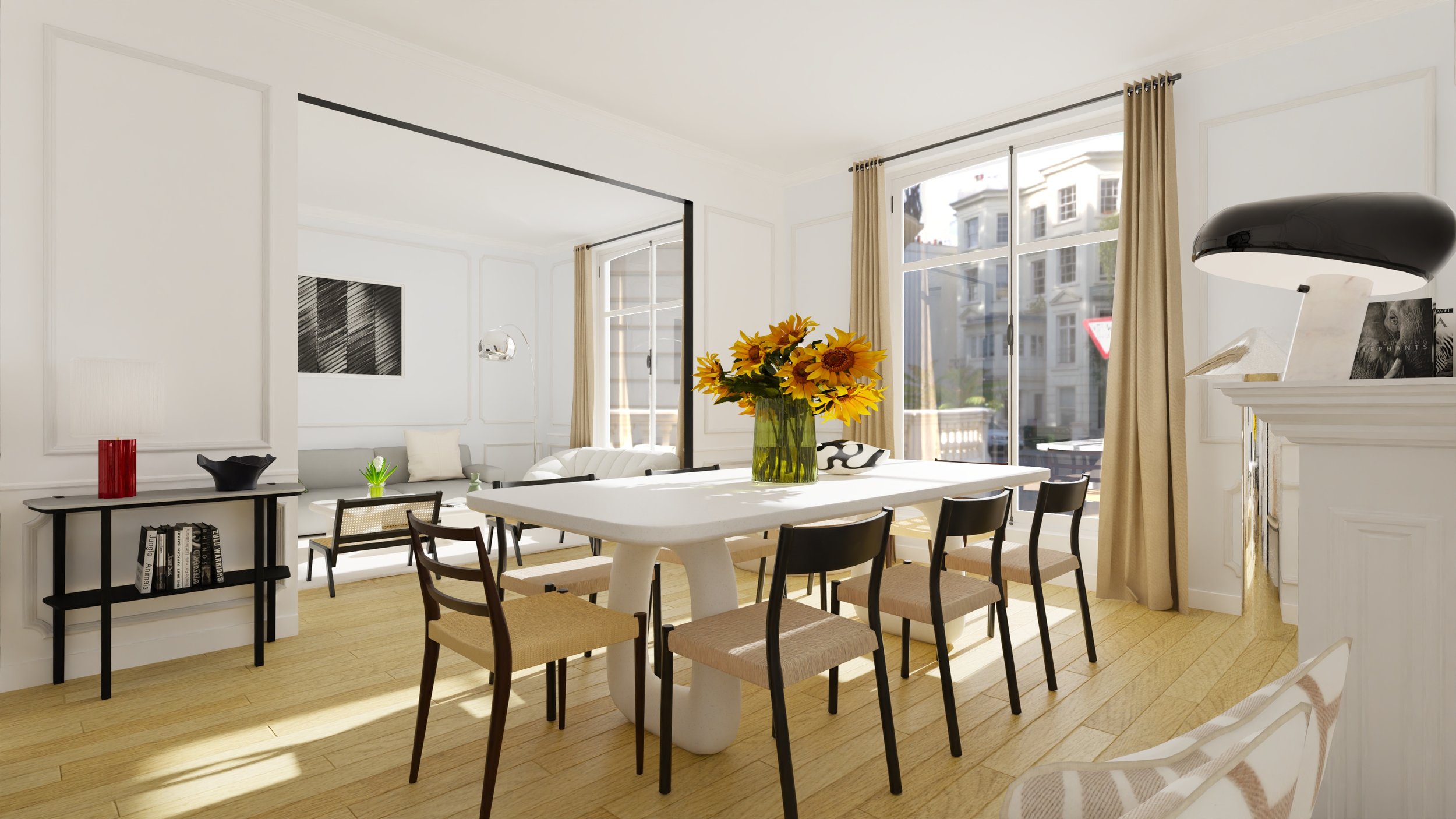 Salon - Salle à manger - appartement - parisien - Mobiliers - décorations