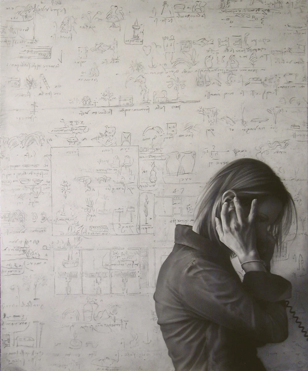 "Pájaros en el alambre", 2008, mixta sobre madera.