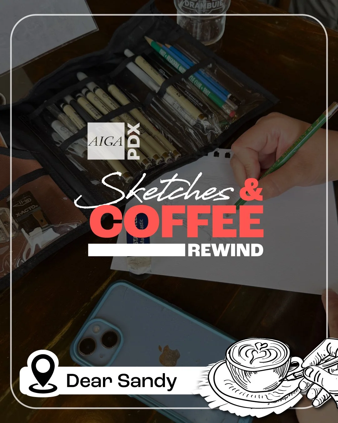 ☕️ Last month, we met at Dear Sandy (@dearsandypdx) for AIGA Portland (@aigaportland): Womxn Lead's monthly Sketches &amp; Coffee. We sketched, drank coffee (or tea in my case) and talked about the state of Portland's graphic design job scene. It's g