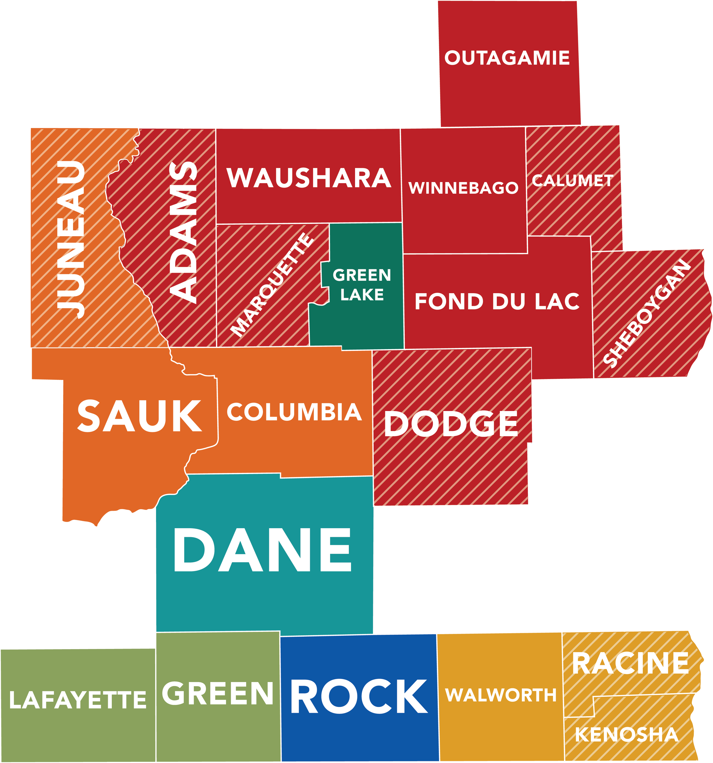 Affiliate Offices map of Wisconsin counties serviced by Preferred Title and our Affiliate Offices.