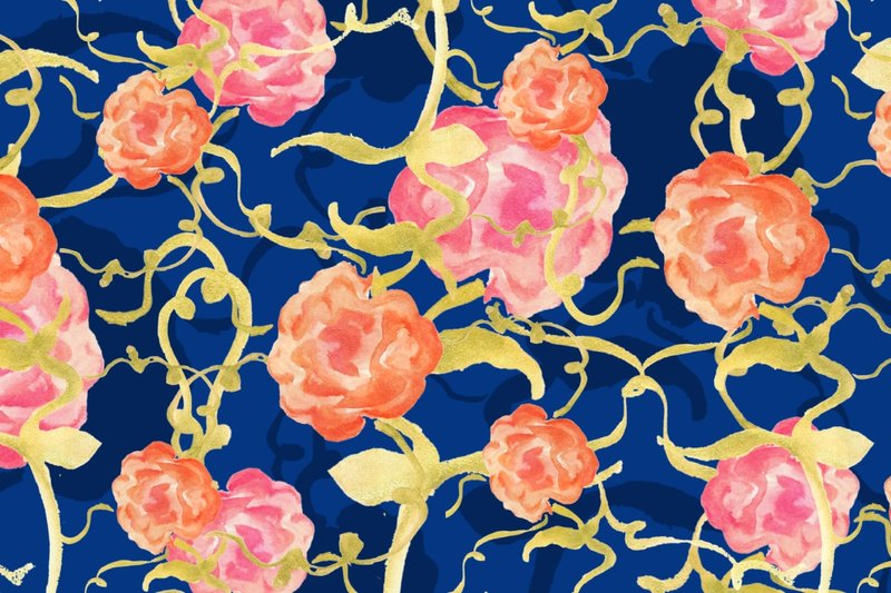Retro Peonies in Blue Lagoon