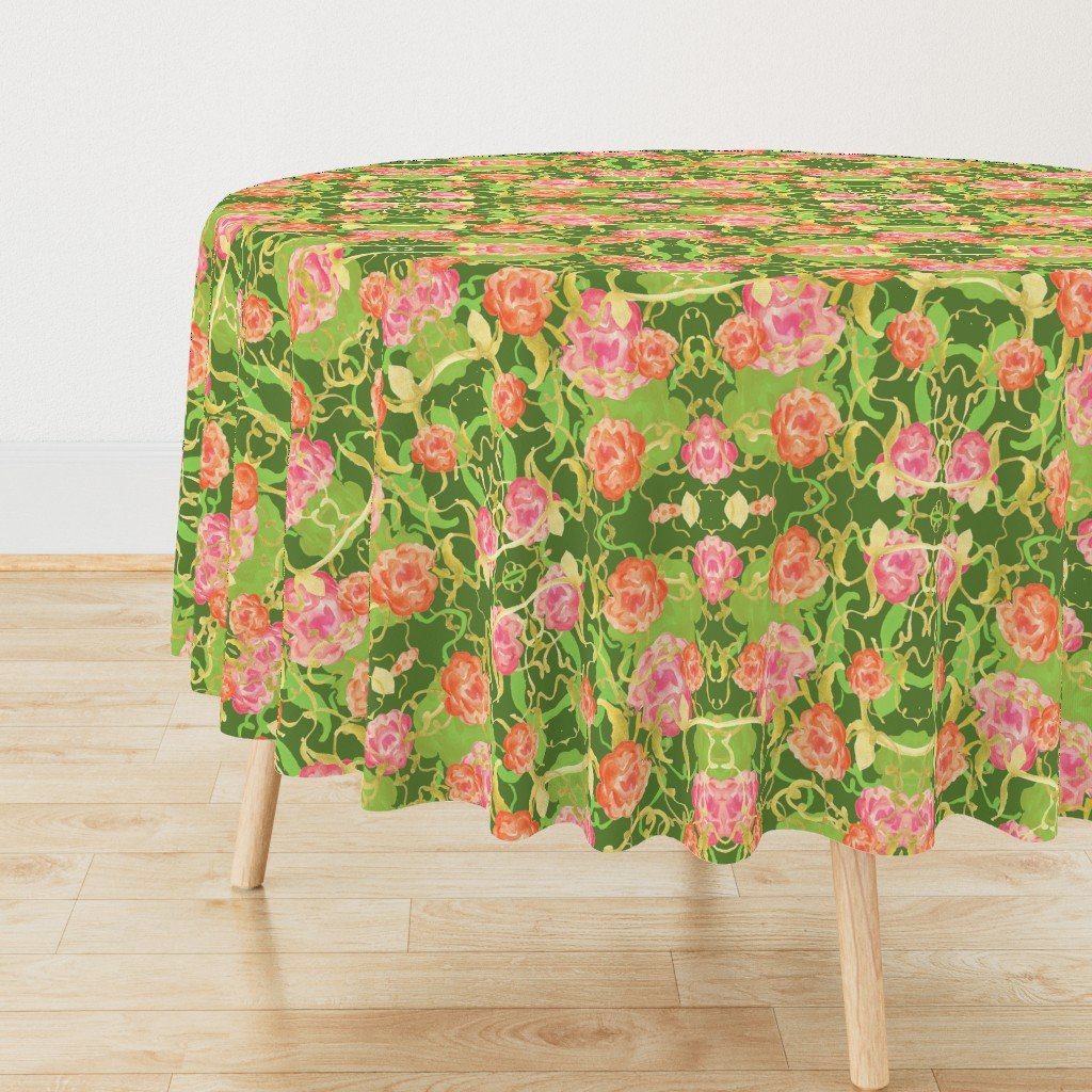 Retro Peonies in Double Olives table linens