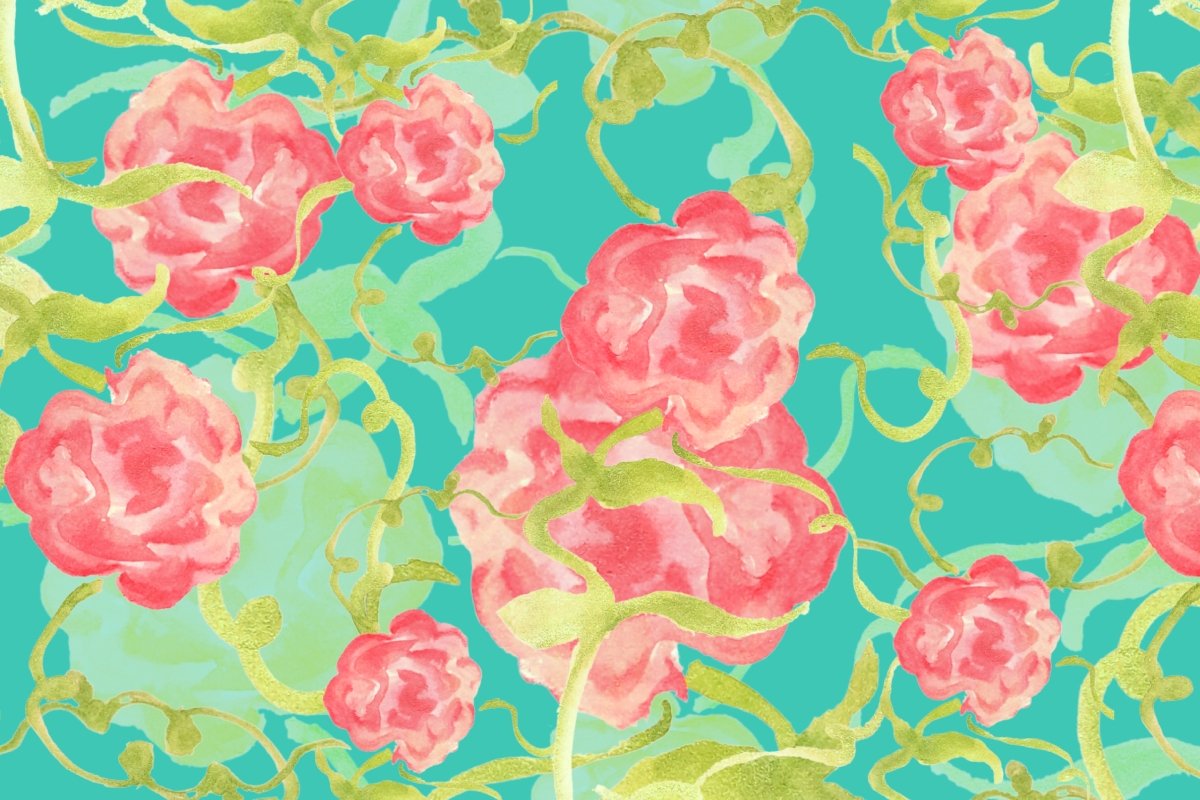 Retro Peonies in Blue Hawaii
