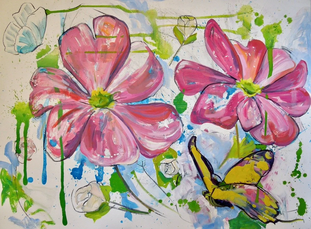 Pink Flowers and Butterfly