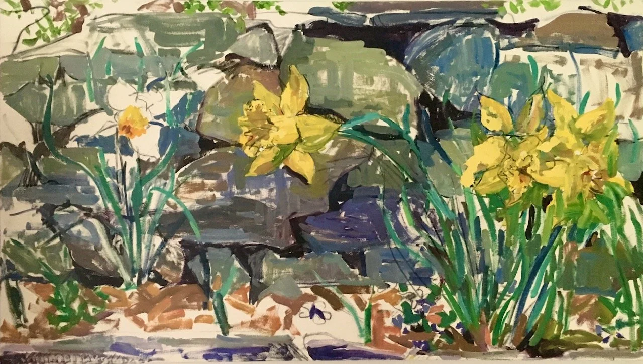 Daffodils and Stone Wall