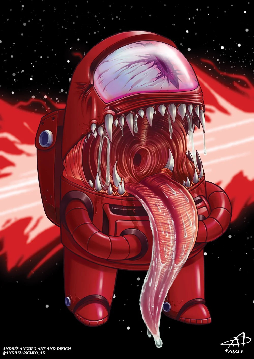 Among Us Red Impostor Poster – Sci-Fi Fan Art by Andrés Angulo