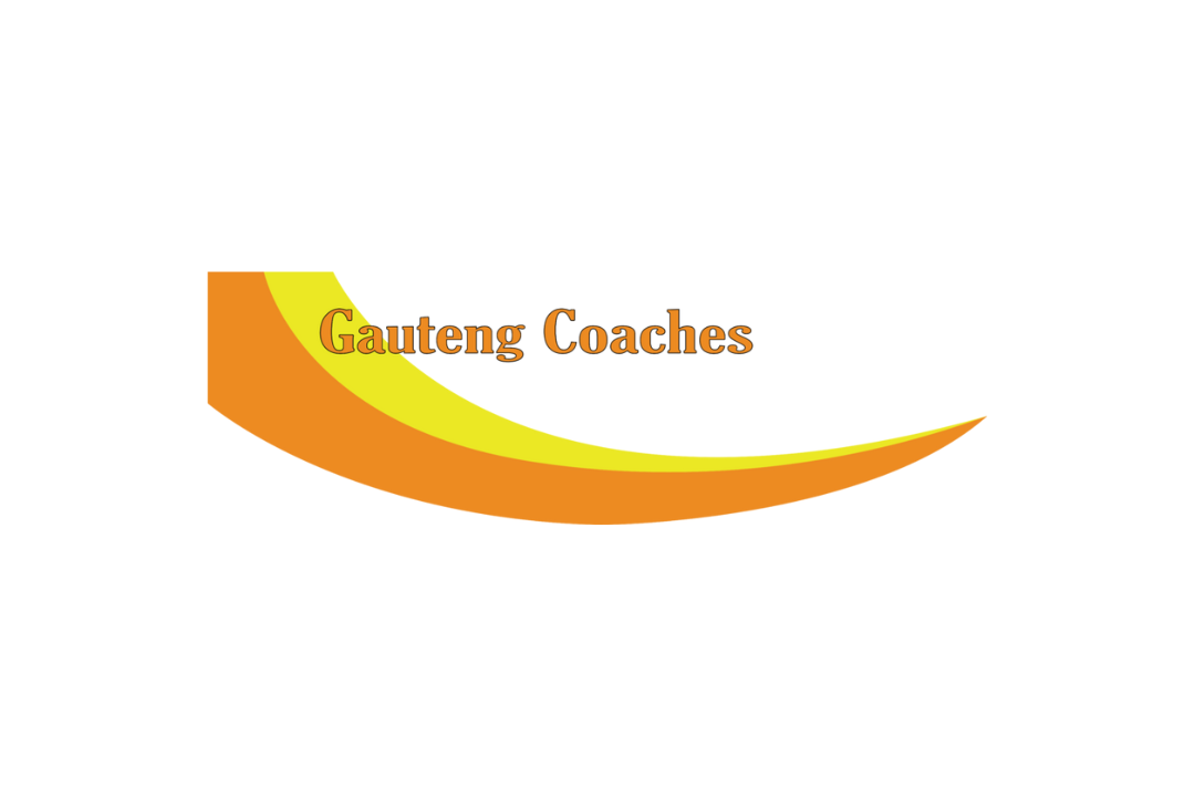 Gauteng Coaches logo with curved orange and yellow shapes and orange text on a white background.