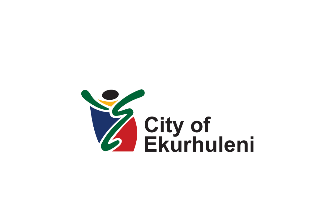 Logo of the City of Ekurhuleni featuring abstract human figure with colors green, black, yellow, blue, and red, and the text 'City of Ekurhuleni'.
