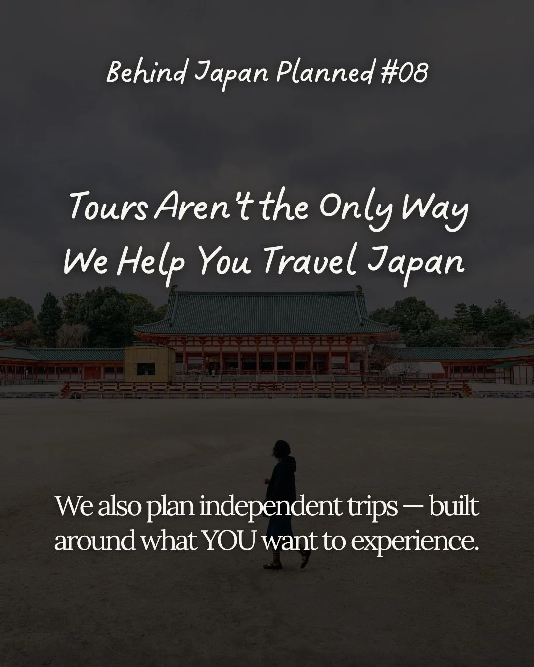 If you love the idea of exploring Japan on your own, but aren&rsquo;t sure where to start, we can plan the trip for you.

You bring us your interests &mdash; whether that&rsquo;s rural Japan, matcha, Japanese cars, cats, ramen, or something completel