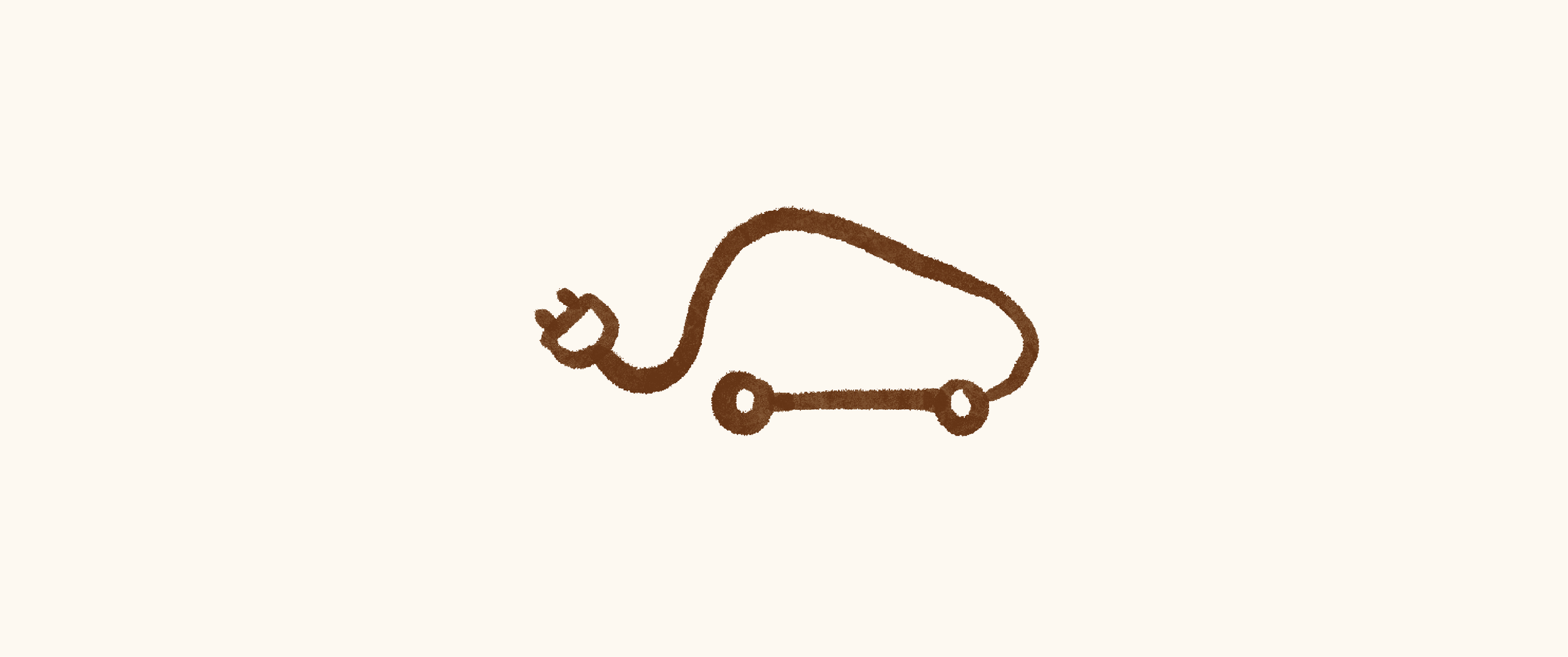 Dessin simple représentant une voiture électrique stylisée avec une prise électrique à l'avant.