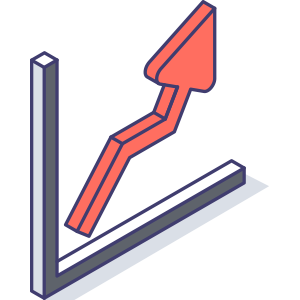 A line graph with a red upward arrow indicating growth.