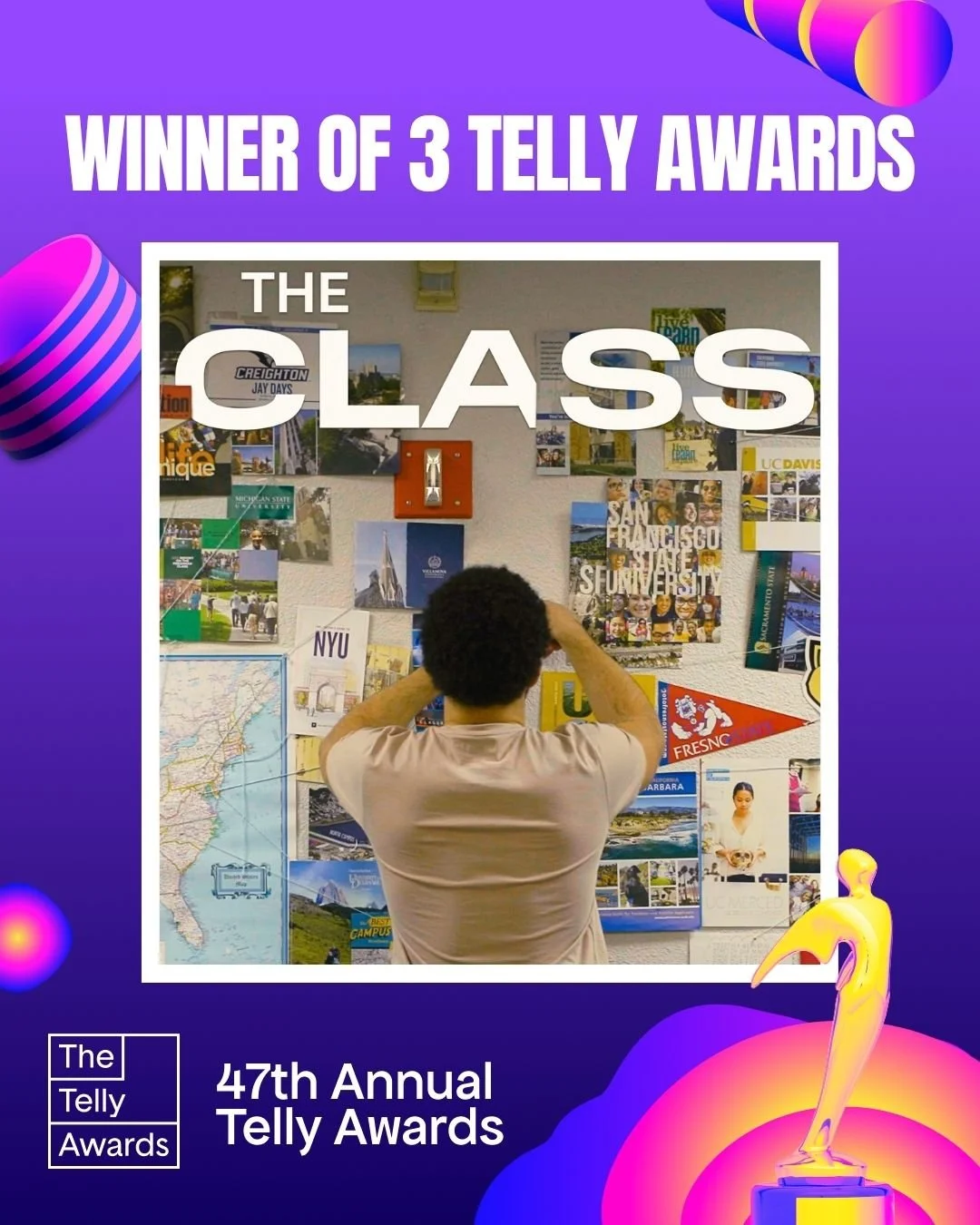 We are thrilled to announce that The Class has won three Telly Awards in the categories of Documentary Television Series, Education Series, and Diversity, Equity, and Inclusion! 

It is especially meaningful to receive this news during graduation sea