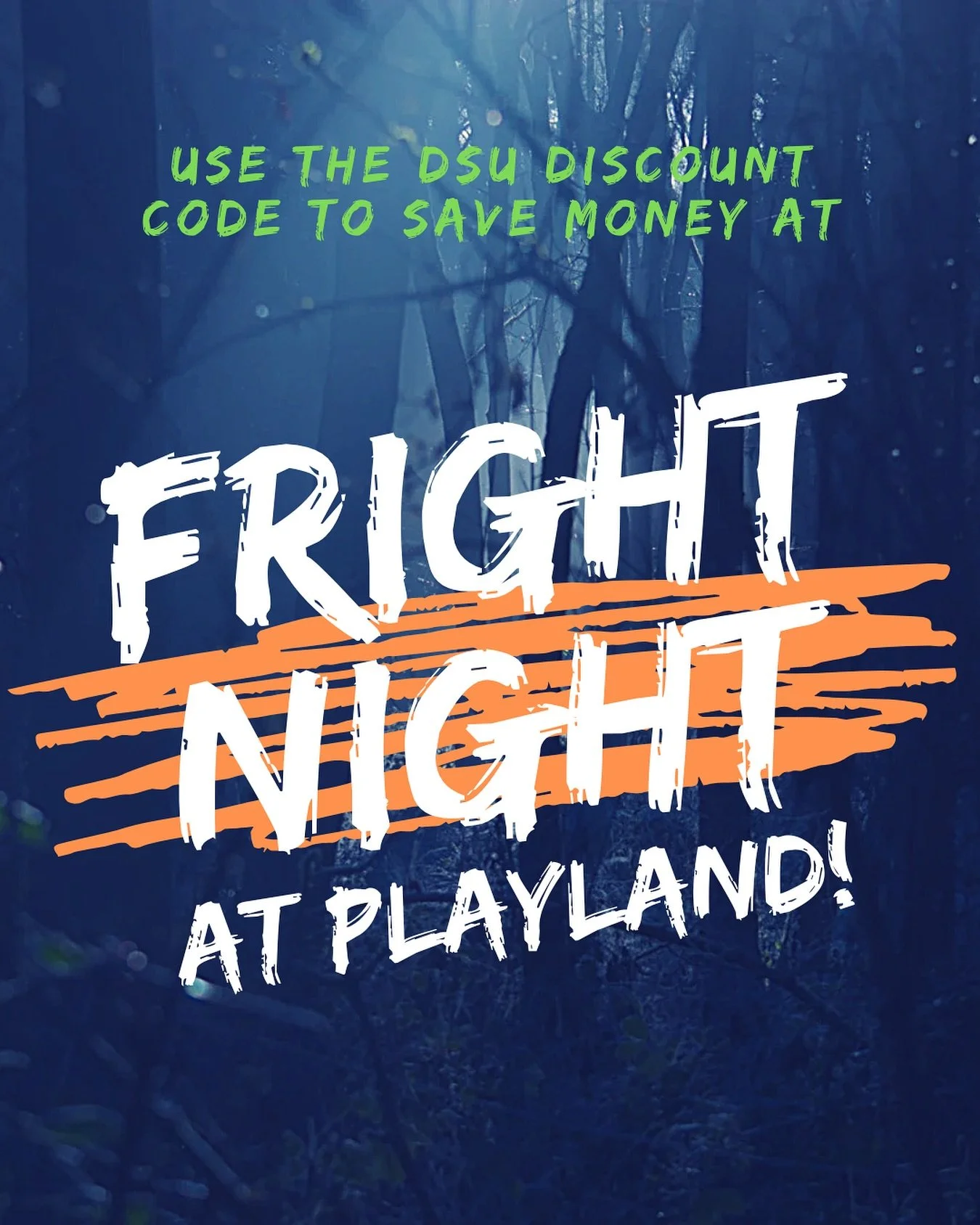 Make sure you check out Fright Nights at the PNE Playland this spooky season!👻🎃

Save money on tickets to Fright Nights at Playland using the DSU promo discount code, when you buy your tickets online!

Stop by the DSU kiosk or front desk for the pr