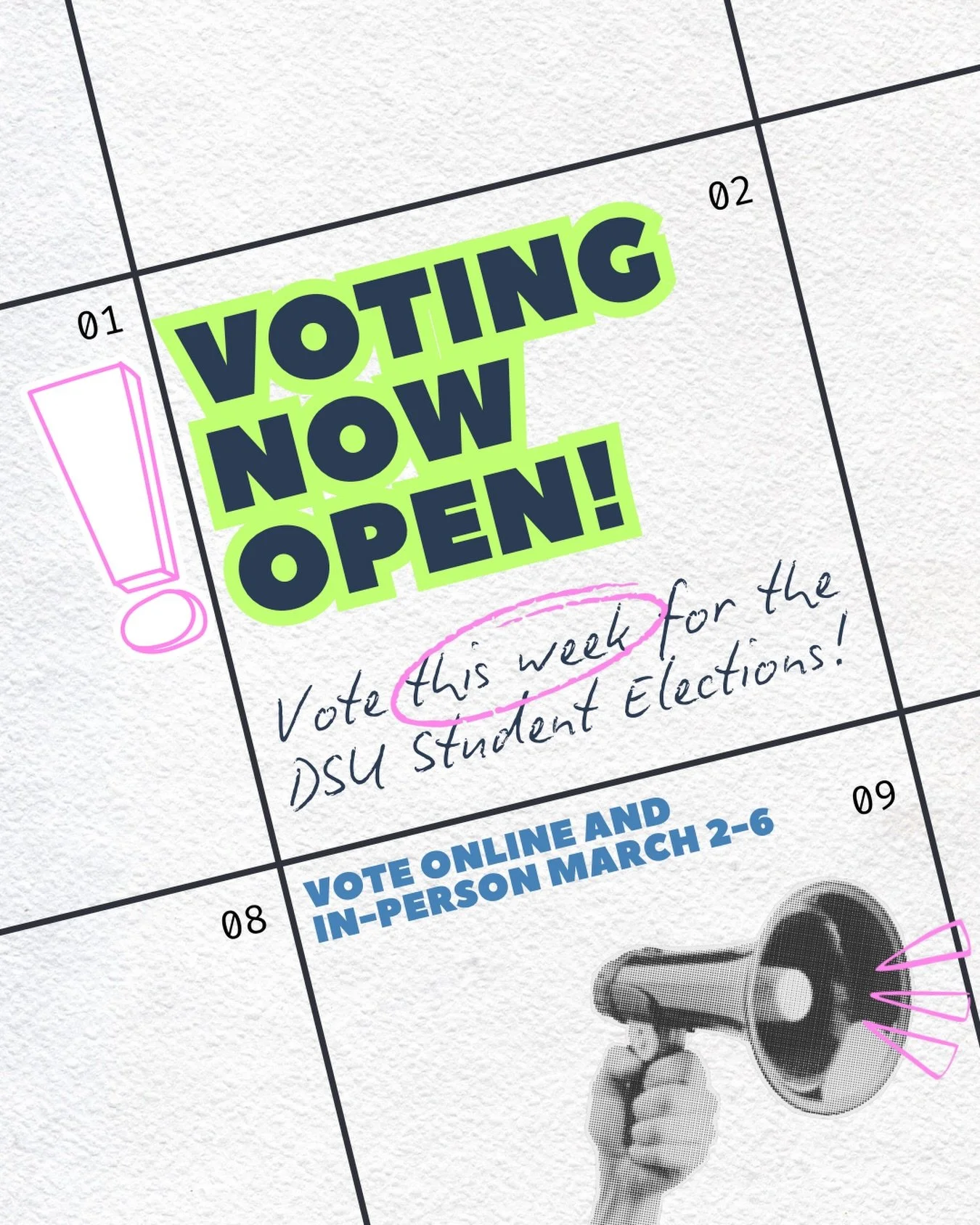 There is still time to vote in the DSU Student Elections! Check your Douglas College email for your link to vote or stop by our polling station at either campus to vote in person! 

Polling ends Friday March 6 at 12pm!