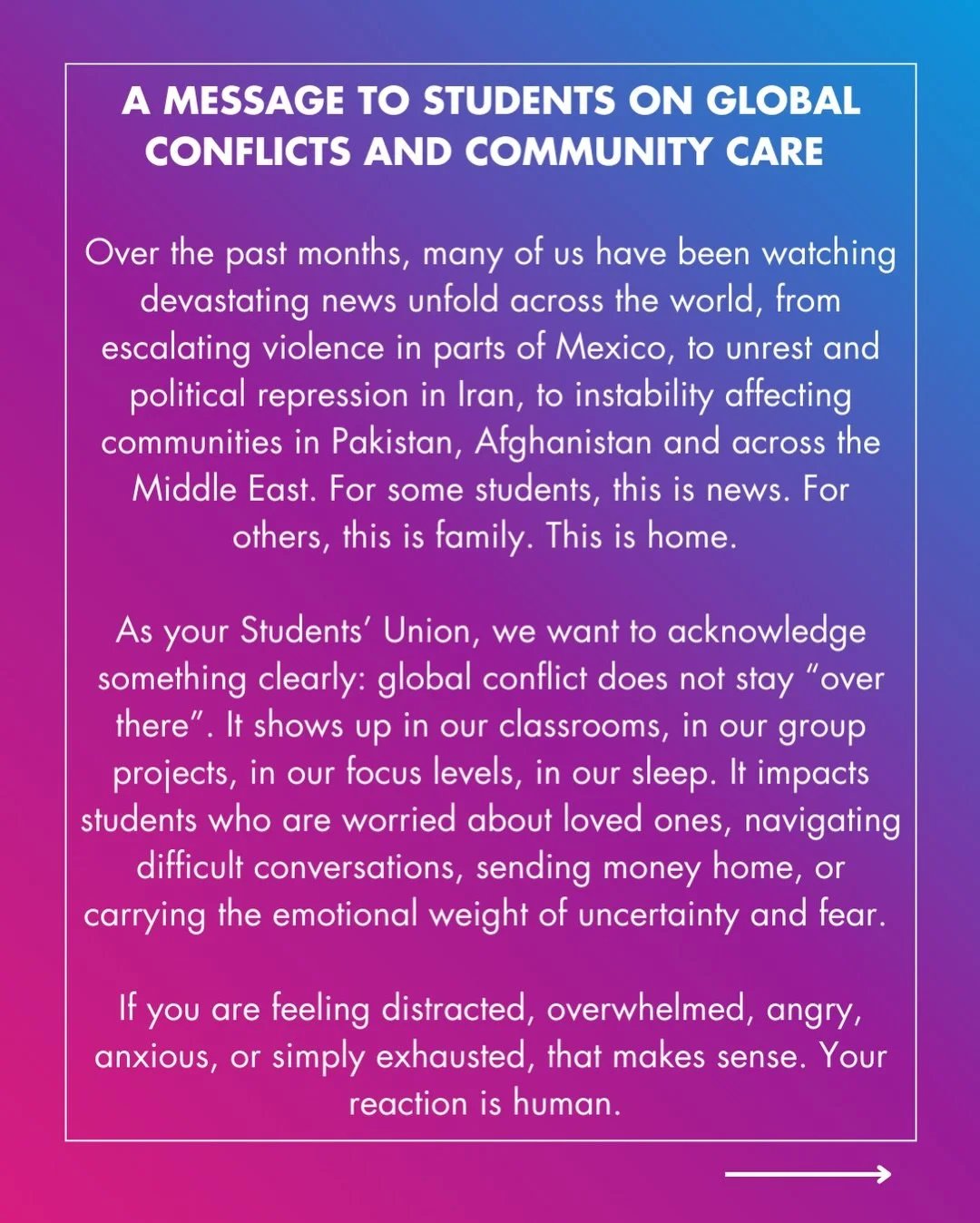 Over the past months, many of us have been watching devastating news unfold across the world, from escalating violence in parts of Mexico, to unrest and political repression in Iran, to instability affecting communities in Pakistan, Afghanistan and a