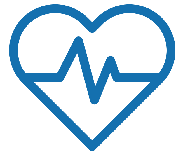 Blue heart with a heartbeat line inside.