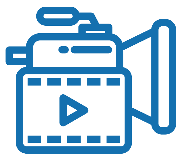 Icon of a video camera with a play button on the screen.