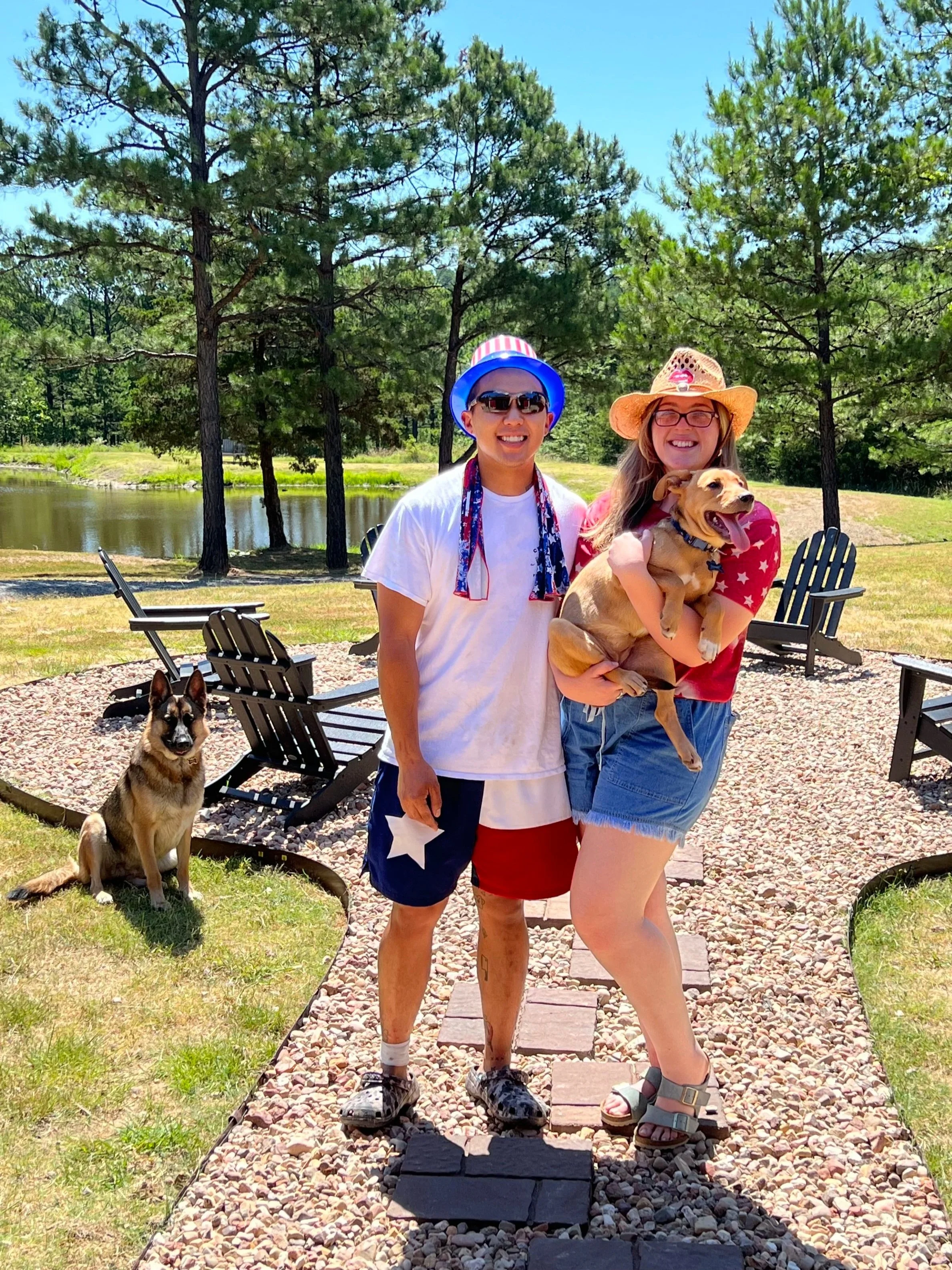 jayce with dogs outside
