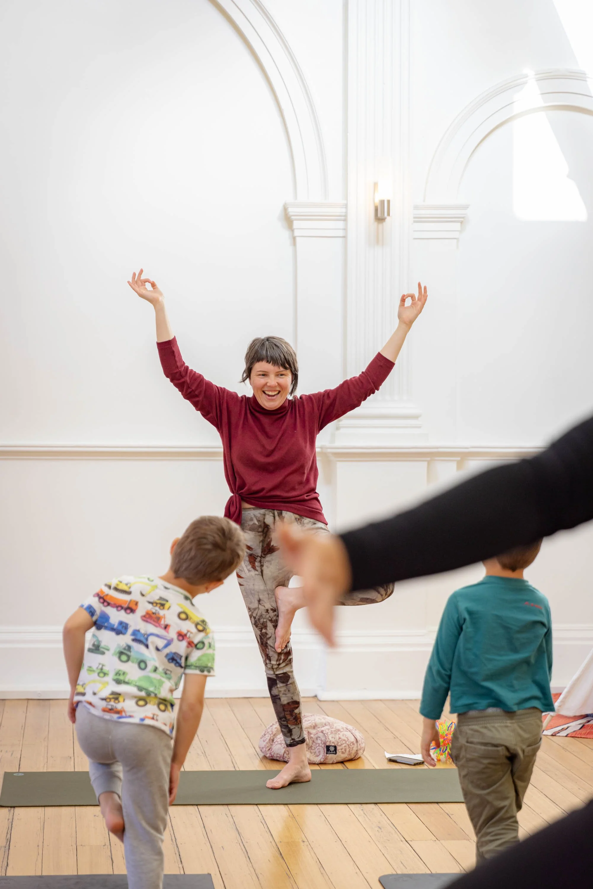 Families doing yoga