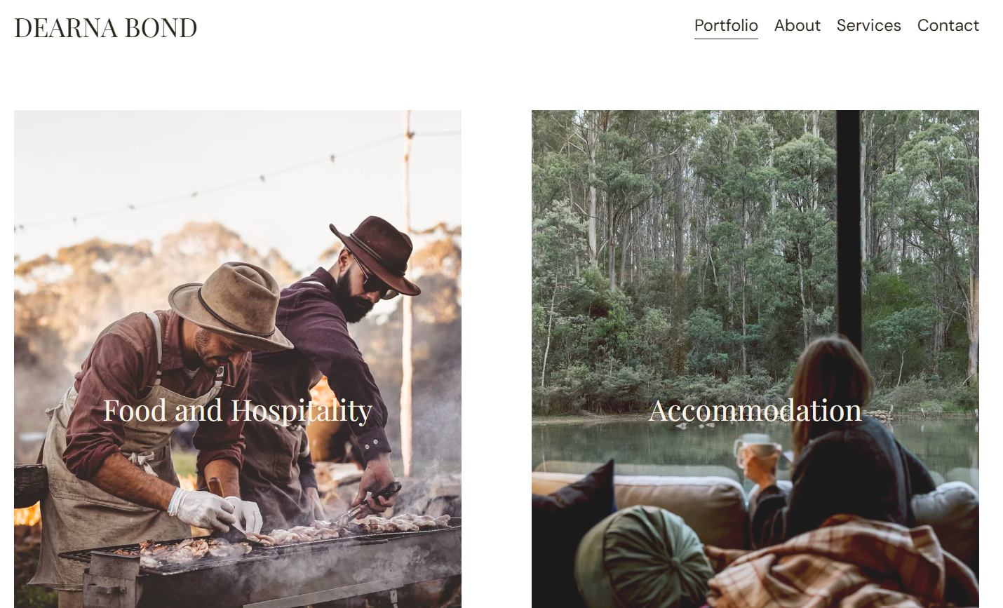 Landing page for Dearna Bond website
