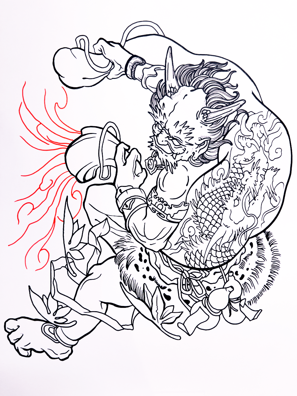 Hand-drawn oni boxer tattoo design by Kuroko Ink