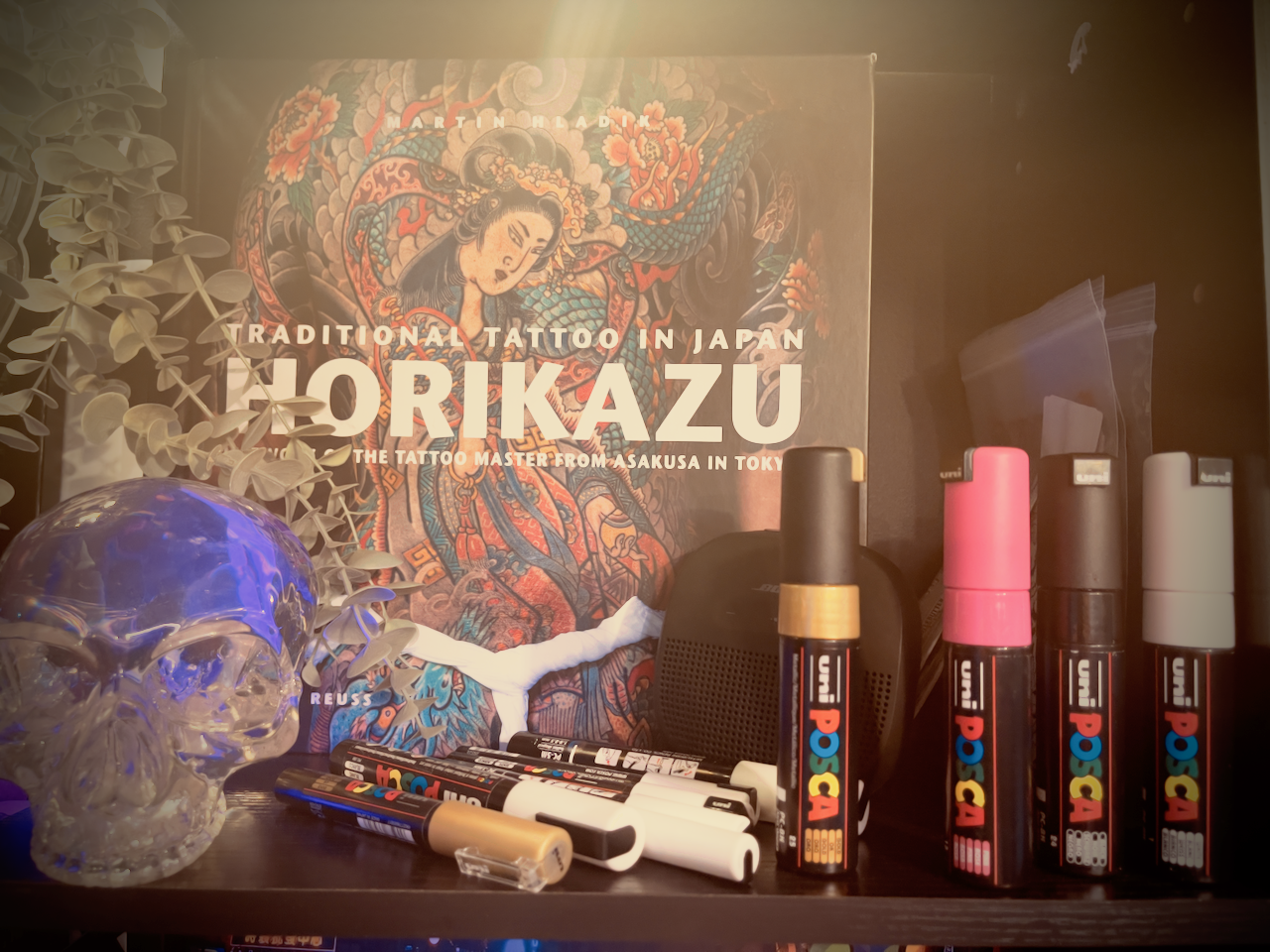 Tattoo supplies and product display at Kuroko Ink