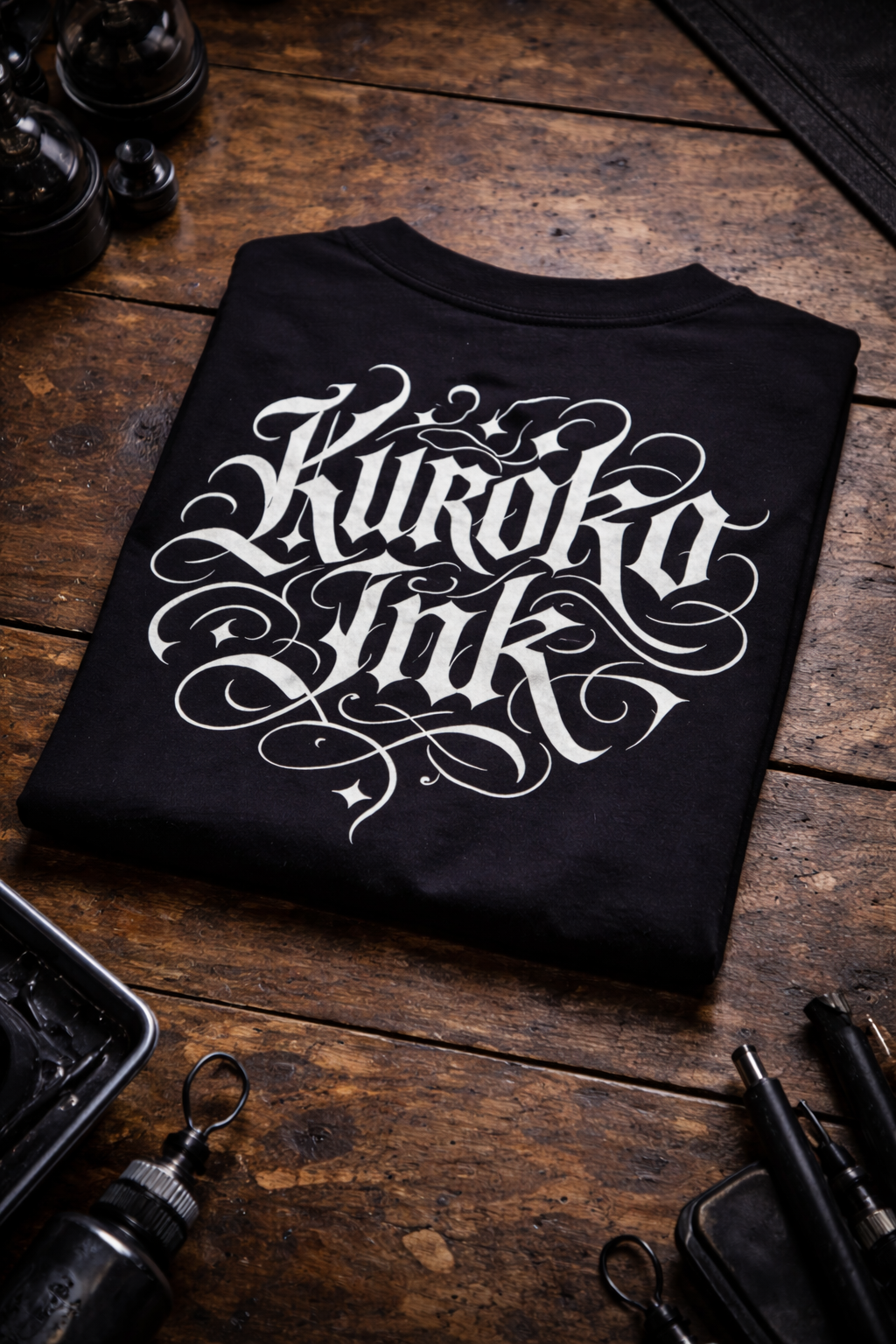 Folded black Kuroko Ink T-shirt with gothic logo print