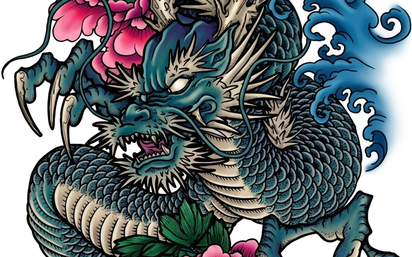 Neo-traditional colour version of the Ironclad Dragon tattoo design by Kuroko Ink