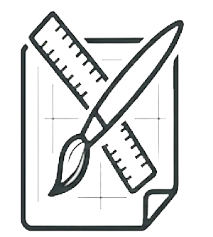 Ruler, brush, and document icon for custom tattoo design process