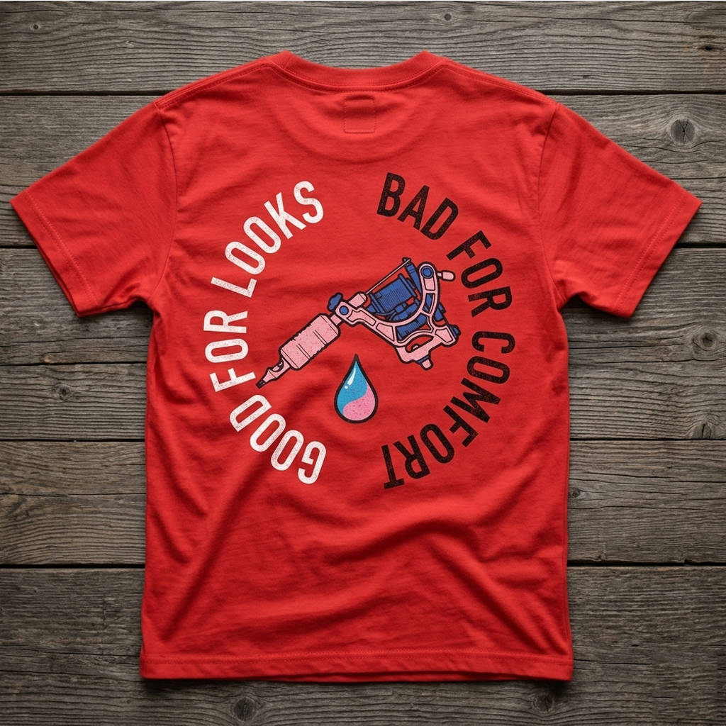Red Kuroko Ink T-shirt with Bad for Comfort back print