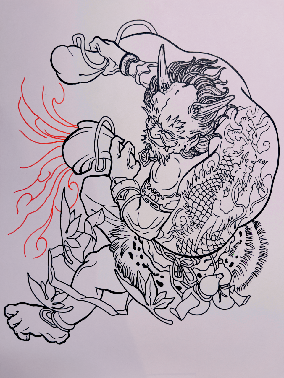 Hand-drawn oni boxer tattoo design by Kuroko Ink