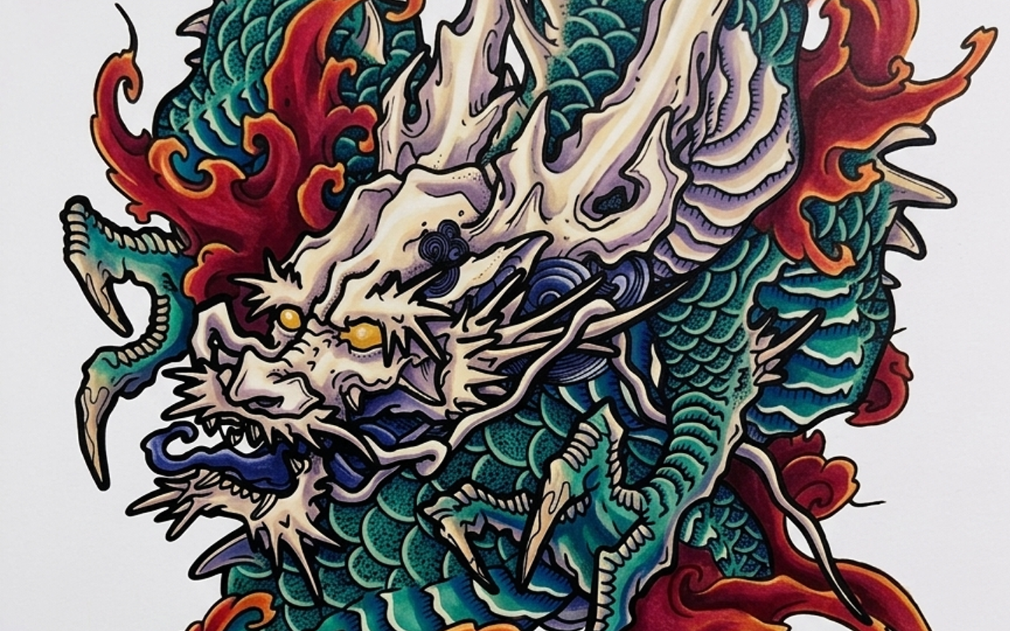 eo-traditional colour version of the Rising Storm Dragon tattoo design by Kuroko Ink