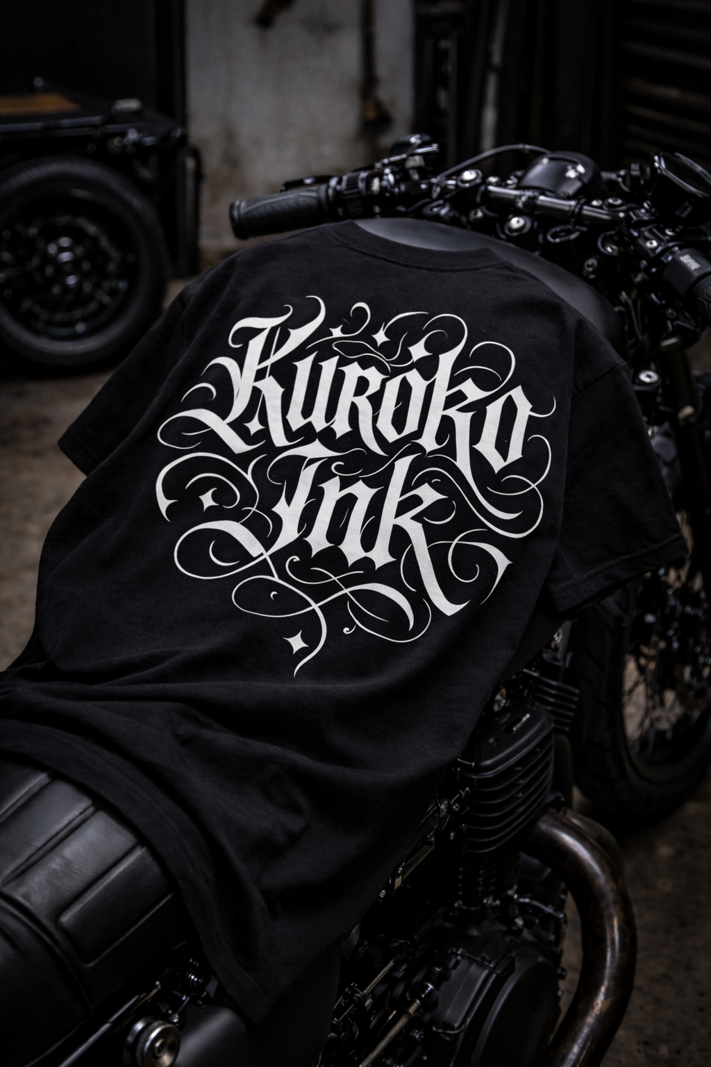 Black Kuroko Ink T-shirt with large gothic logo back print