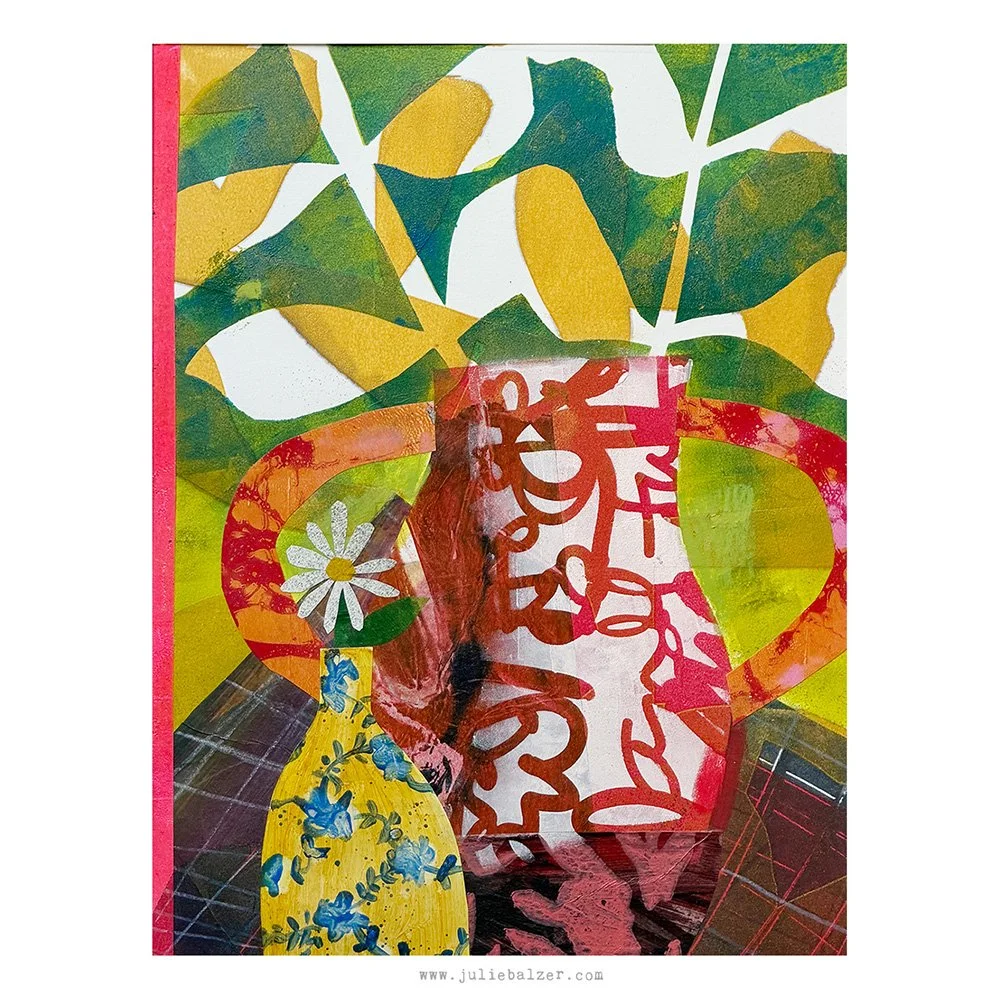 Two Vases, One with Daisy